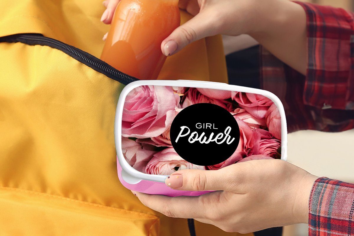 MuchoWow Lunchbox Zitate - 'Girl (2-tlg), Erwachsene, Kunststoff Kunststoff, Brotdose Kinder, Sprichwörter, Snackbox, Brotbox rosa - power' Mädchen, für