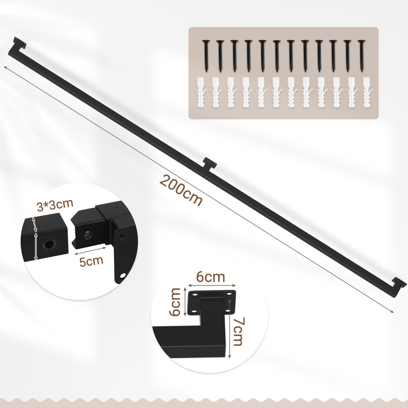 Clanmacy Treppengeländer Handlauf Set Metall Schwarz pulverbeschichteter Treppenhandlauf 200cm, 200 cm Länge