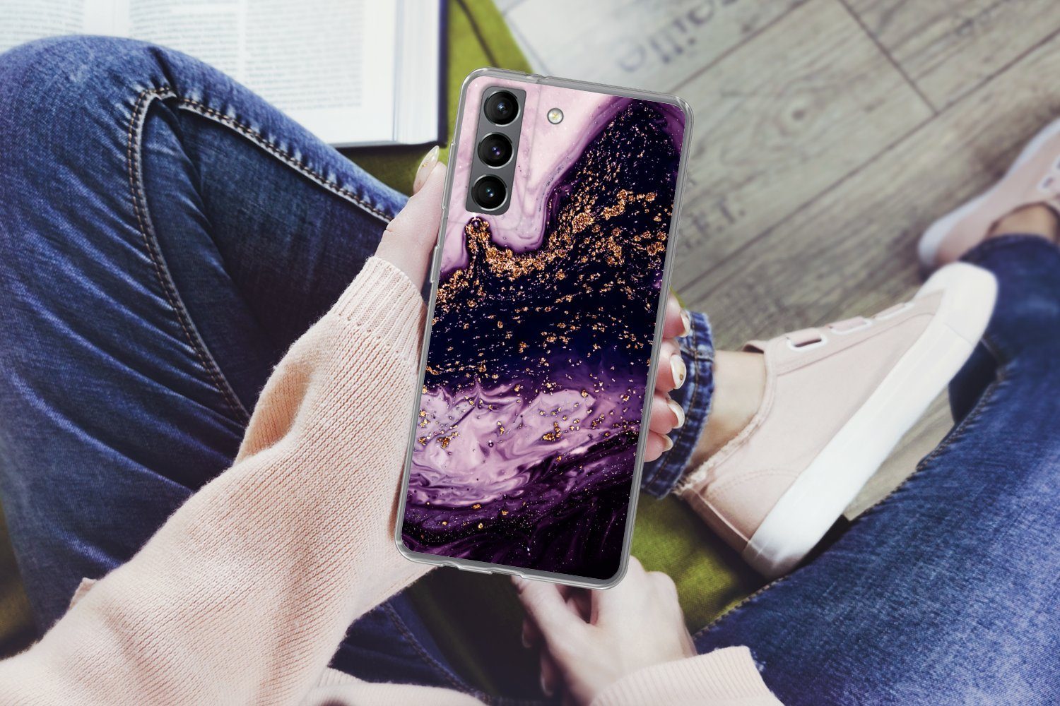 MuchoWow Handyhülle für Samsung Galaxy S21 Marmor - Gold - Naturstein, Phone Case, Silikon, Schutzhülle Dünn