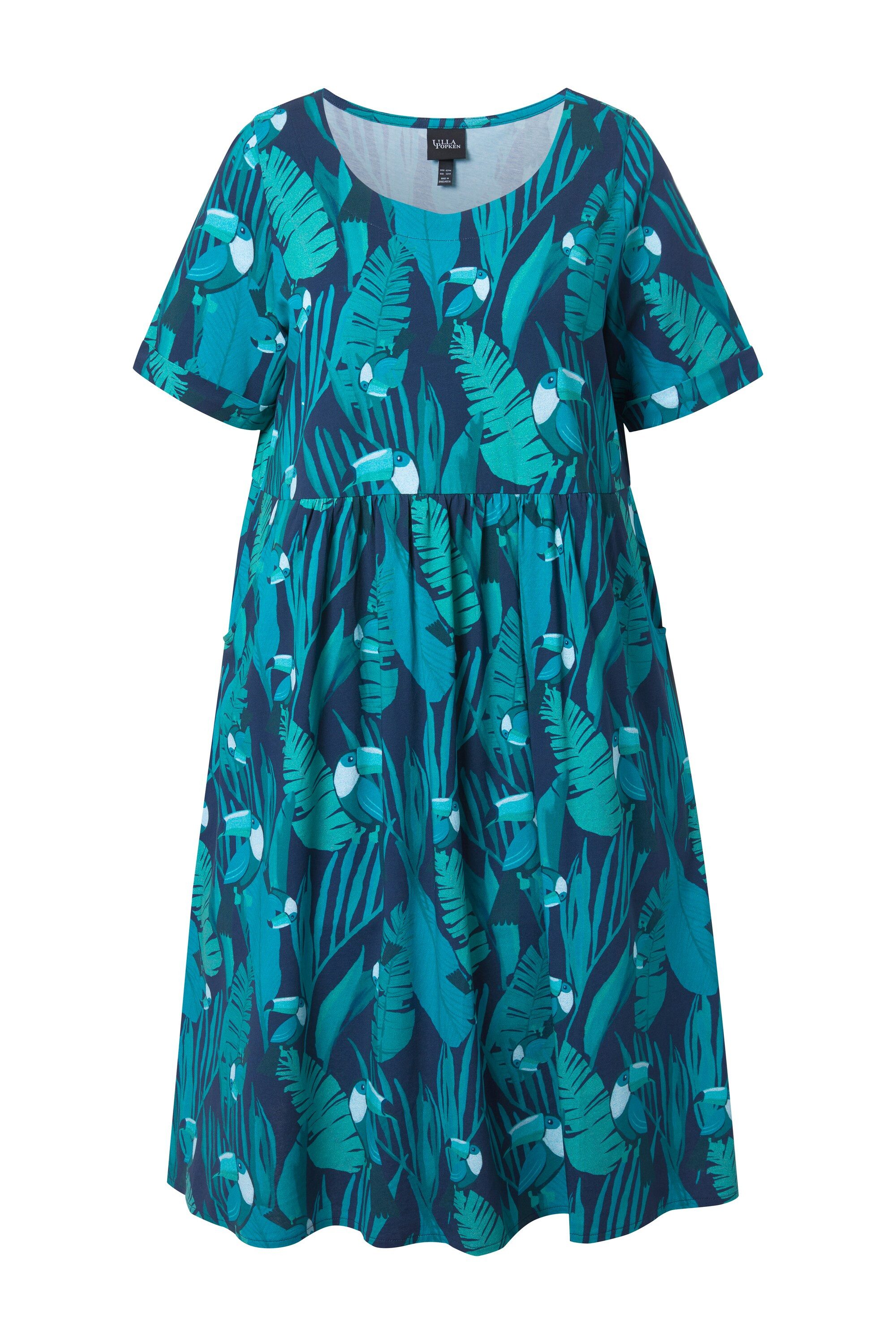 Midikleid Midikleid Tukanmuster A-Linie Rundhals Halbarm