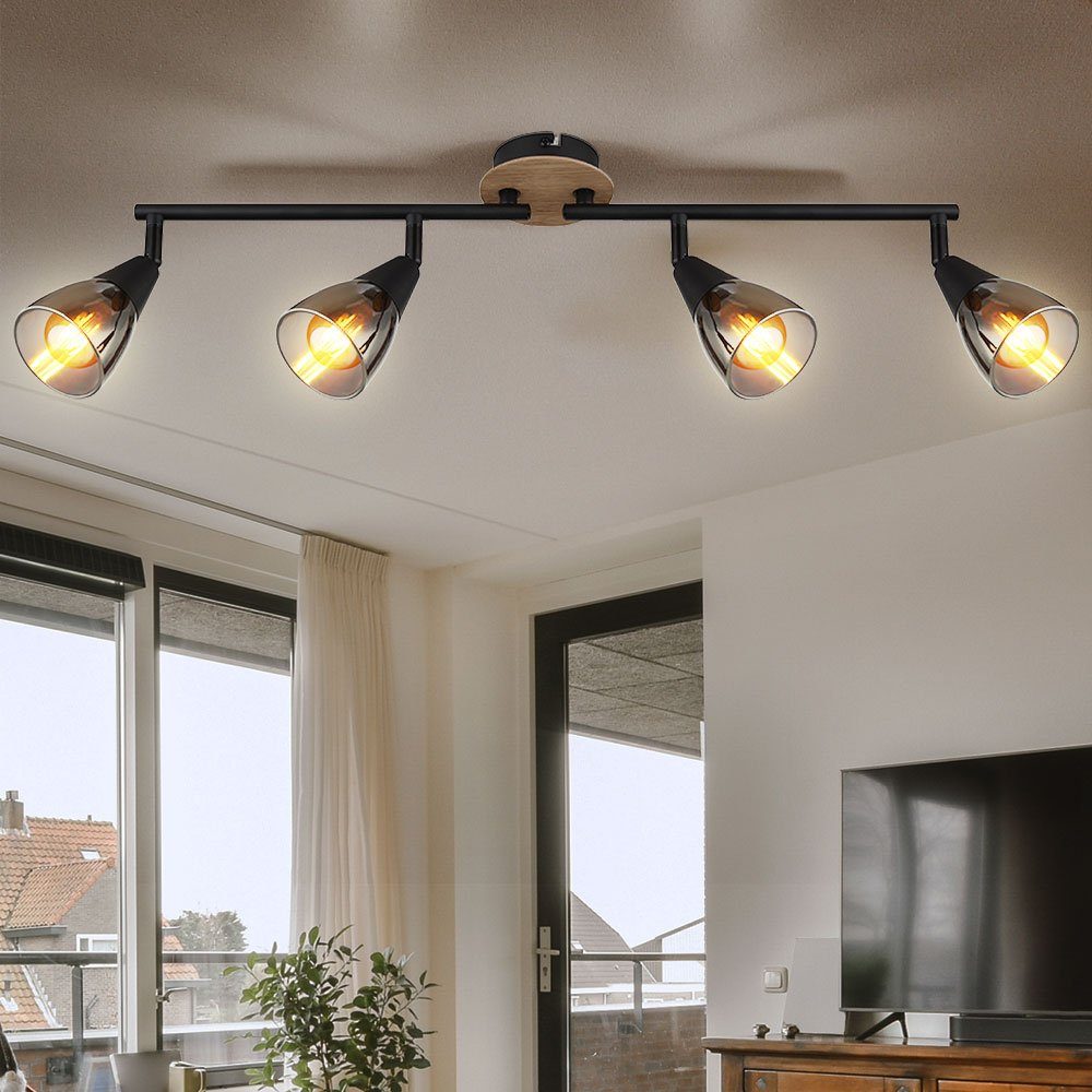 GLOBO LIGHTING Deckenspot, Leuchtmittel nicht inklusive, Deckenleuchte Schlafzimmerlampe 4 Flammig Metall Glas rauch L 60 cm