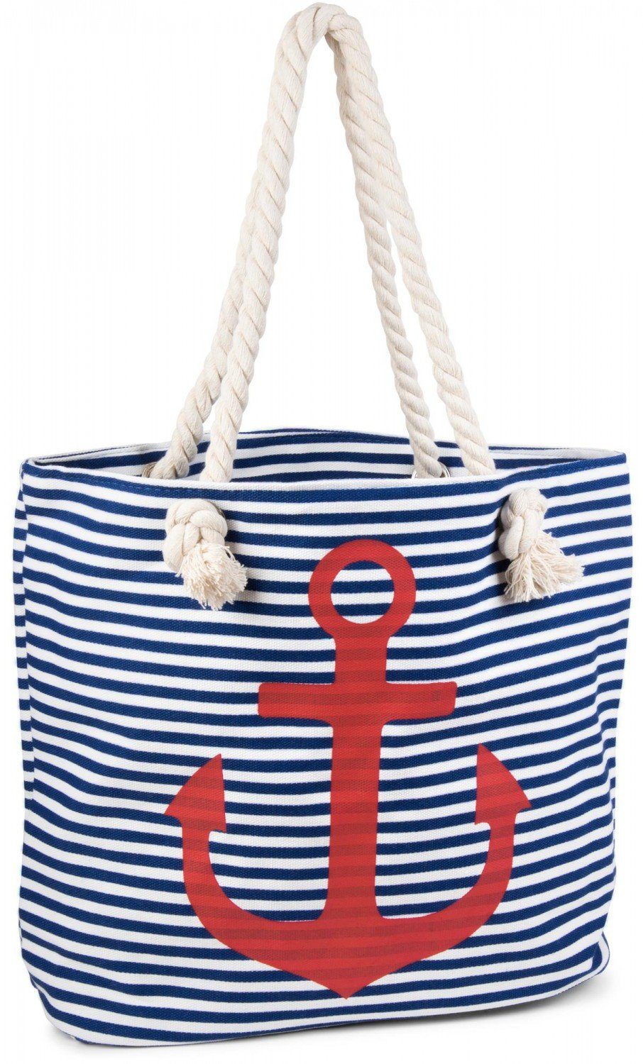 (1-tlg), mit Strandtasche Blau-Weiß Streifen und Anker Strandtasche styleBREAKER Rot /