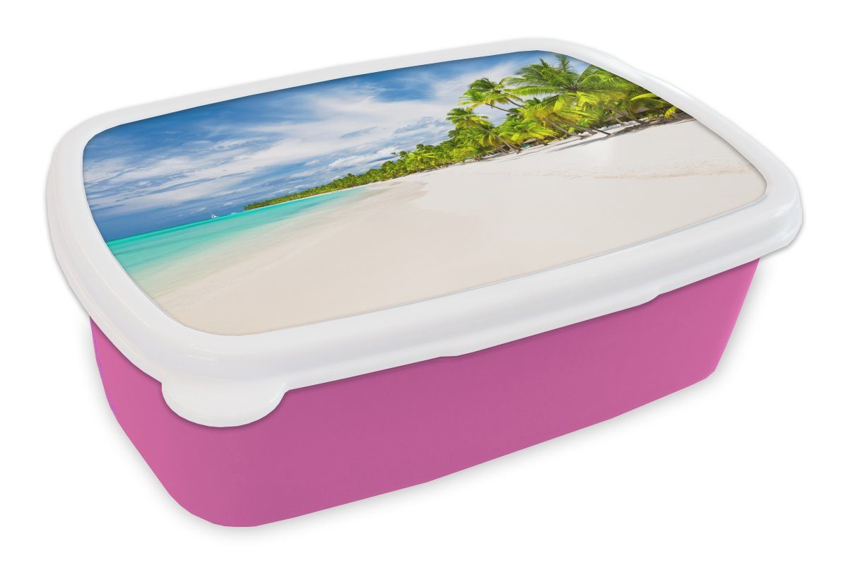 Mädchen, Palmen, für Snackbox, Strand Erwachsene, - rosa Kunststoff MuchoWow - Kinder, Kunststoff, (2-tlg), Brotbox Lunchbox Brotdose Meer