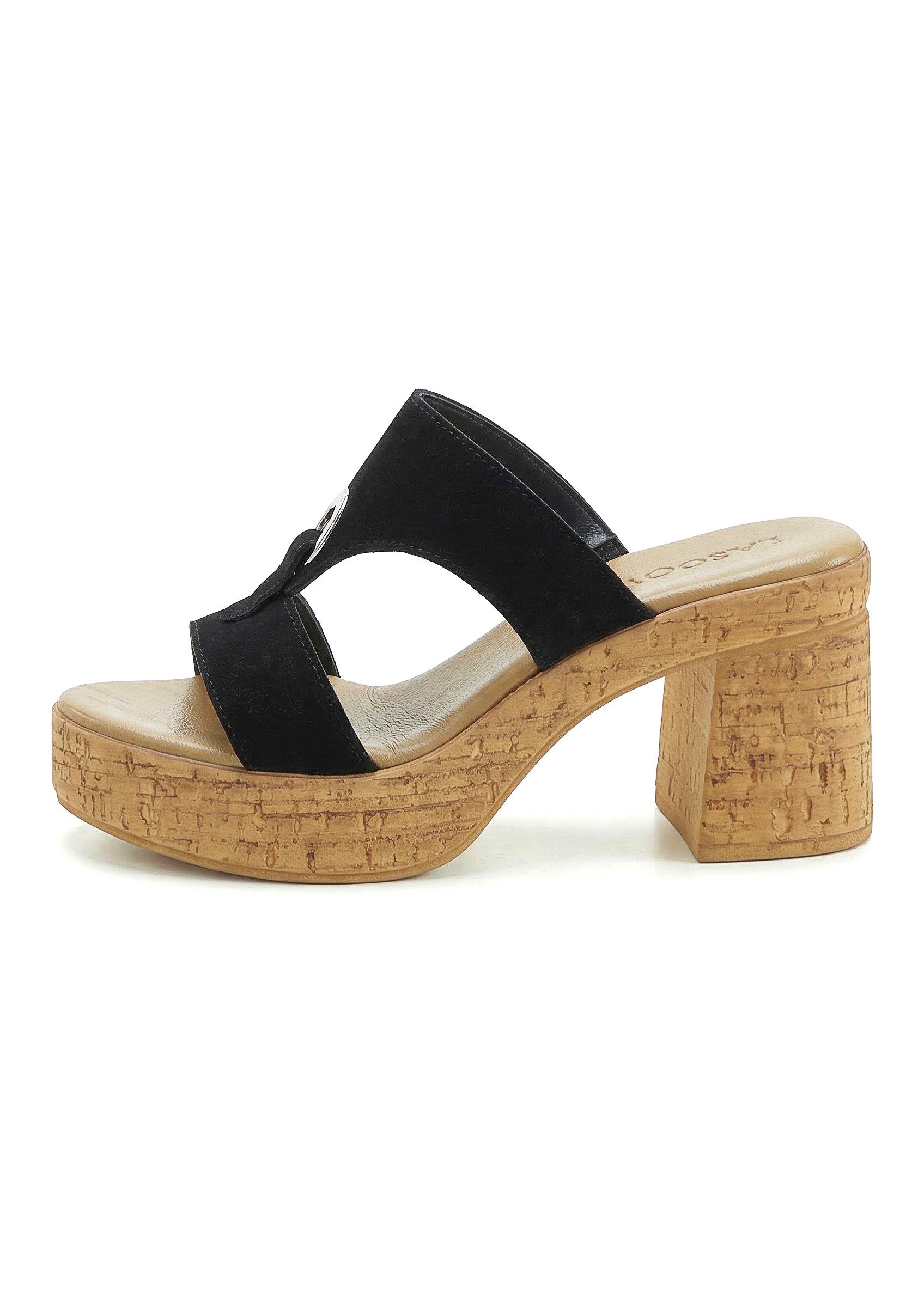 LASCANA Sandale, Mule, offener Schuh, Sommerschuh, Pantolette aus Leder mit Blockabsatz in Kork-Optik