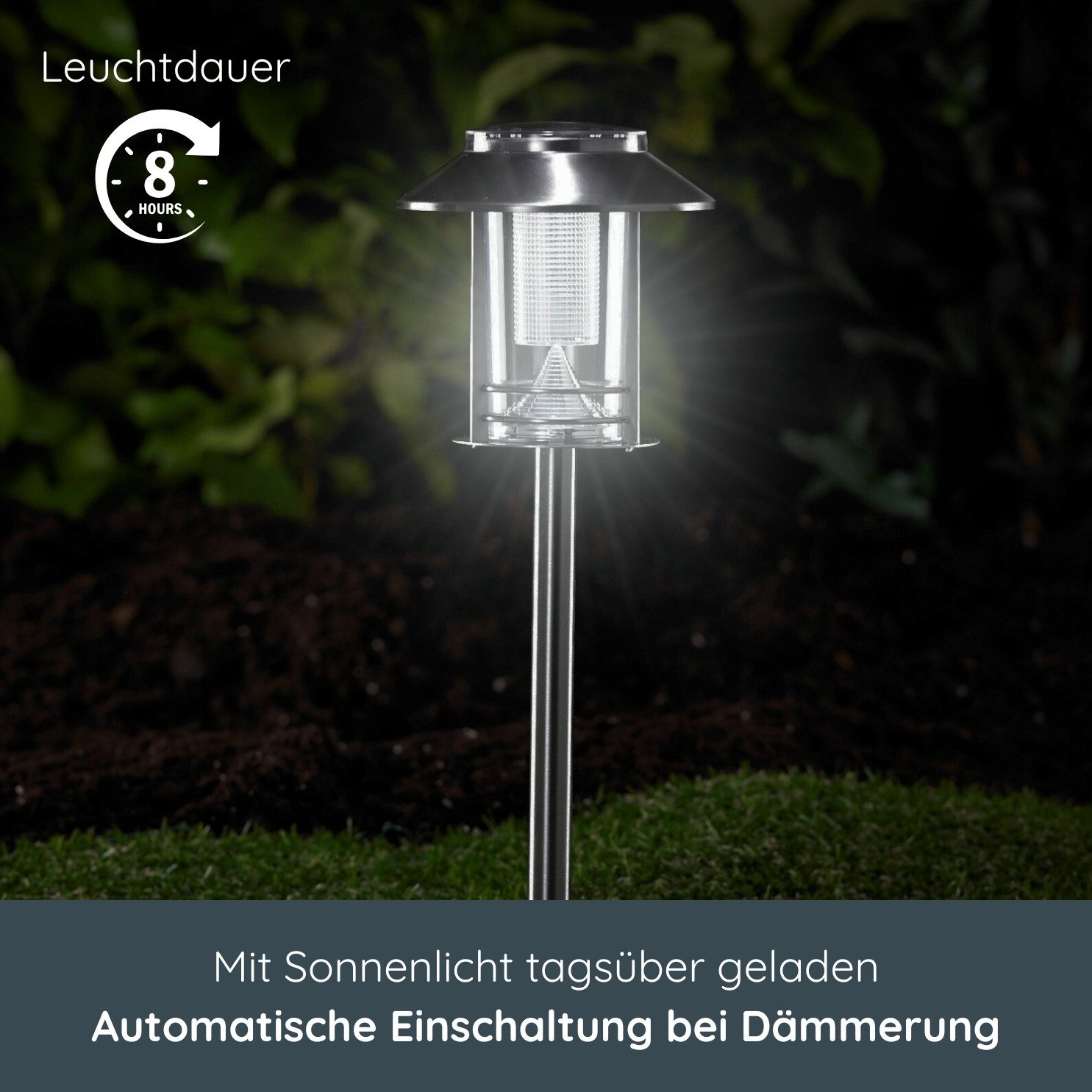 MeLiTec LED Solarleuchte SO26 - Prag, LED wechselbar, kaltweiß, aus Edelstahl, bis zu 8 Stunden Leuchtdauer