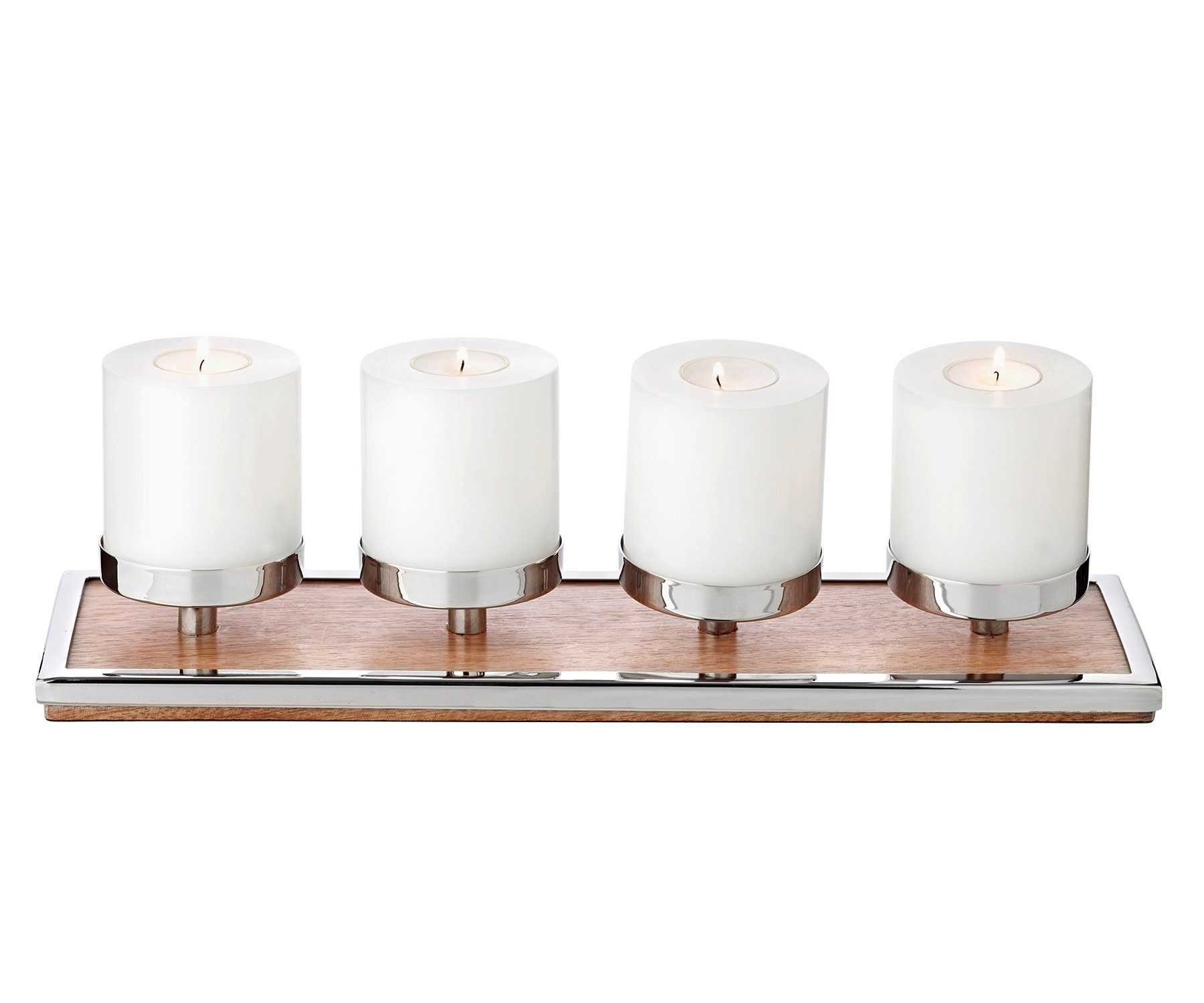 EDZARD Adventskranz Ruti, Silber-Optik, Edelstahl, Mangoholz, rechteckig, L 45 cm