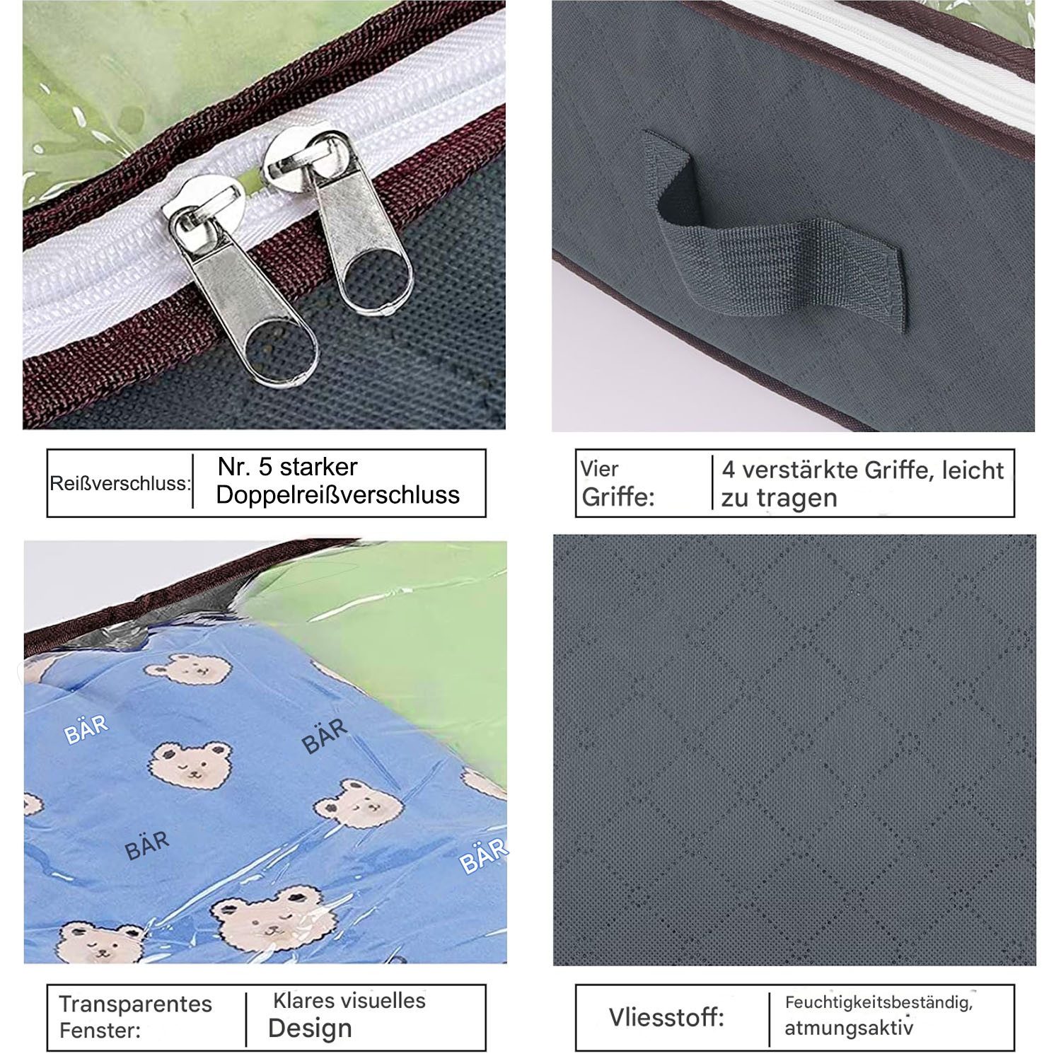 SURFOU Unterbettkommode Unterbett Aufbewahrungsbox Aufbewahrungstasche Unterbett Aufbewahrung (4er Set 90L Große Kapazität, Faltbare Aufbewahrungsbox mit transp – Bild 5 von 5