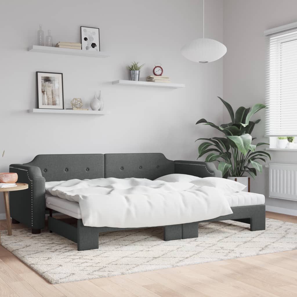 vidaXL Daybed, Tagesbett Ausziehbar mit Matratzen Dunkelgrau 90x190 cm Stoff