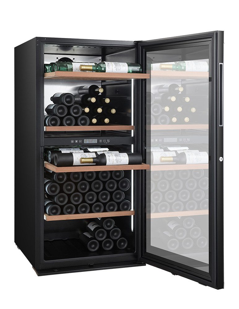 CLIMADIFF Weinkühlschrank MILLESIME140DB, für 143 Standardflaschen á 0,75l,2 ZONEN, Smart, Lagerschrank, freistehend
