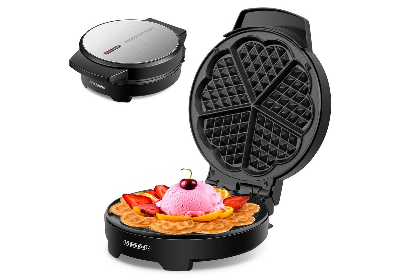 STEINBORG Waffeleisen SB-2050, 1000 W, Anftihaftbeschichtung, Cool-Touch-Technologie
