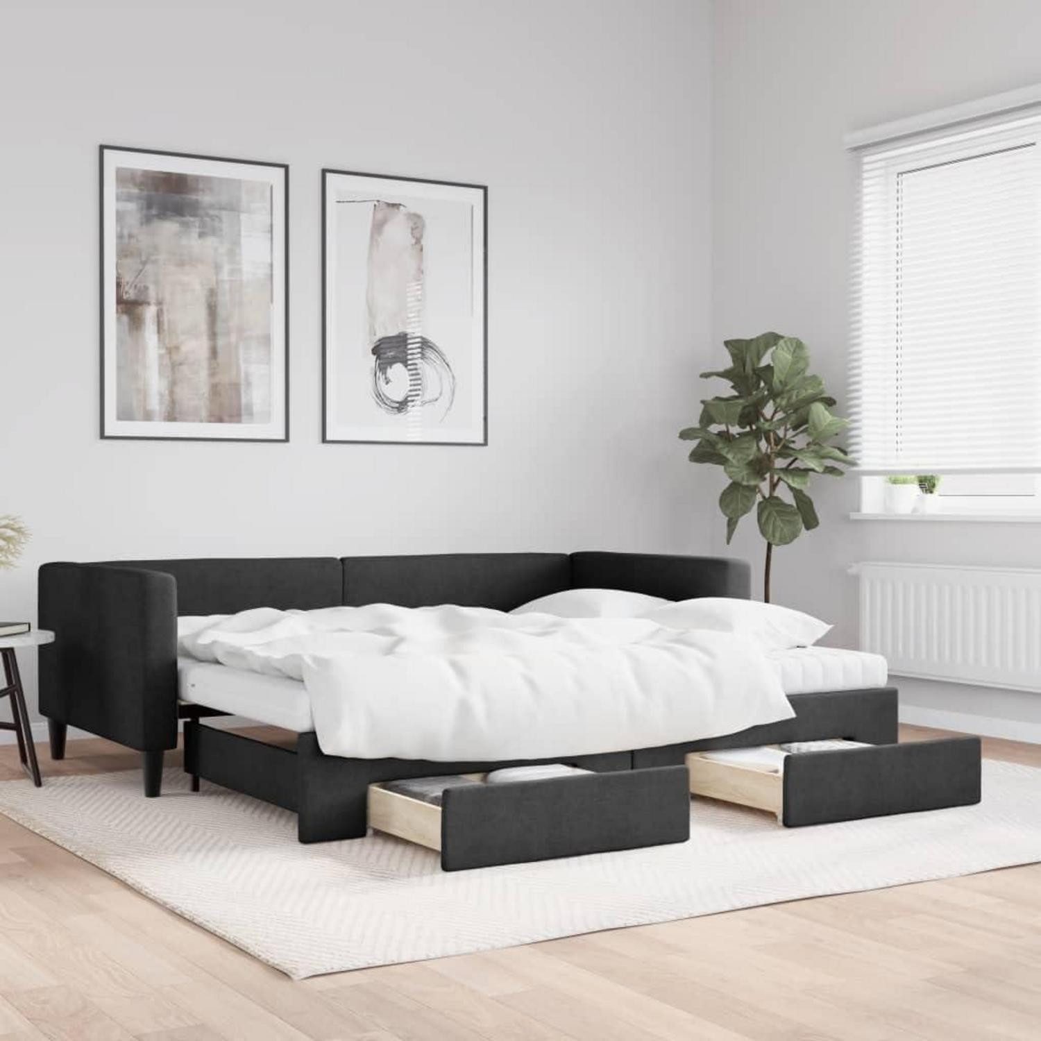 LuxusKollektion Schlafsofa Tagesbett 90 x 190 mit Bettkasten & Schublade & Matratze Schwarz