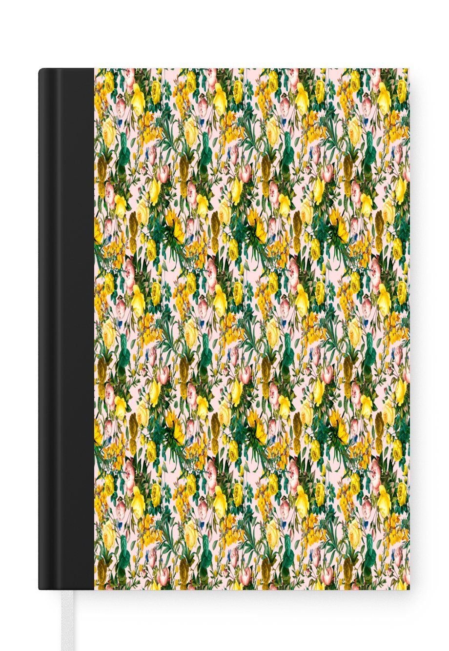 98 Notizbuch Blumen Collage, - Seiten, Haushaltsbuch MuchoWow Gelb - Tagebuch, Notizheft, A5, Merkzettel, Journal,