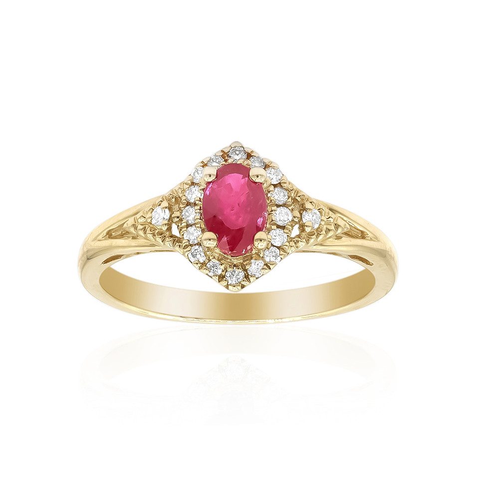 Diamantring AAA Mozambik Rubin 10K Gold Ring, 0,53ct