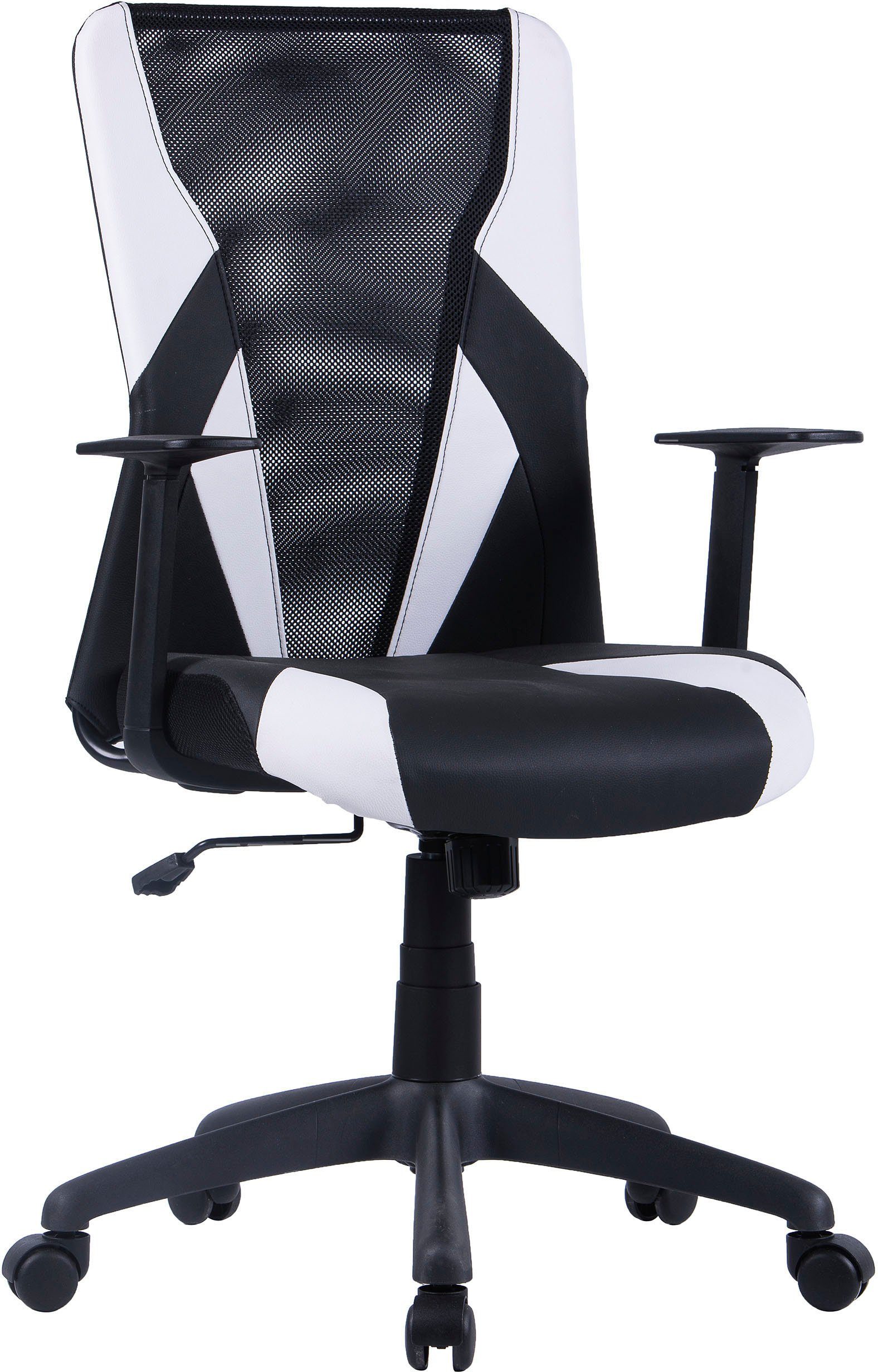 byLIVING Drehstuhl Flash (1 St), moderner Bürostuhl mit atmungsaktiver Rückenlehne schwarz / weiß | schwarz / weiß