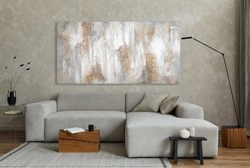 YS-Art Gemälde Philosophie, Abstrakte Bilder, Weiß Beige Gold Abstraktes Leinwand Bild Handgemalt 3D