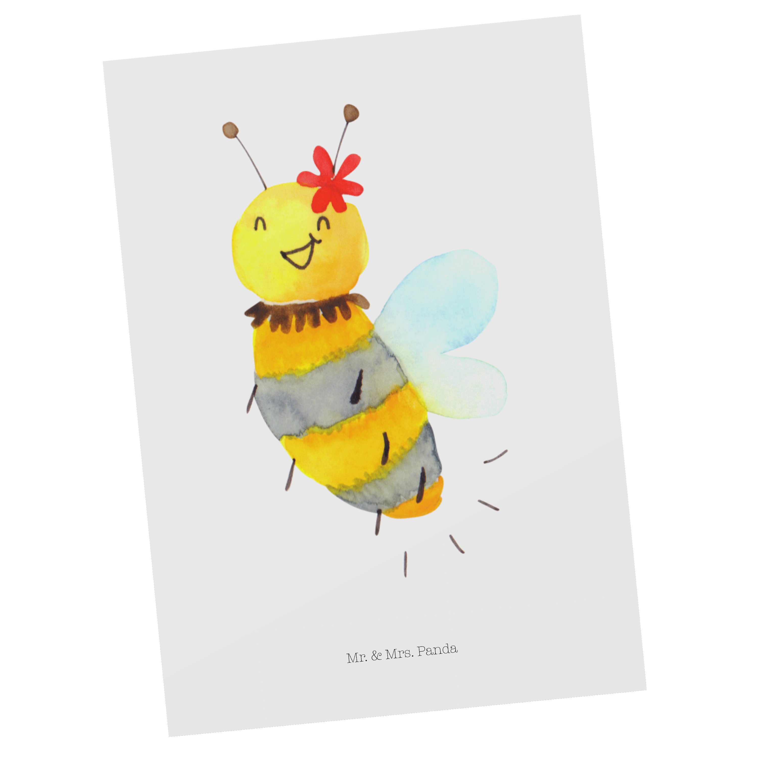 Mr. & Mrs. Panda Postkarte Biene Blume - Weiß - Geschenk, Hummel, Dankeskarte, Geschenkkarte, Ka
