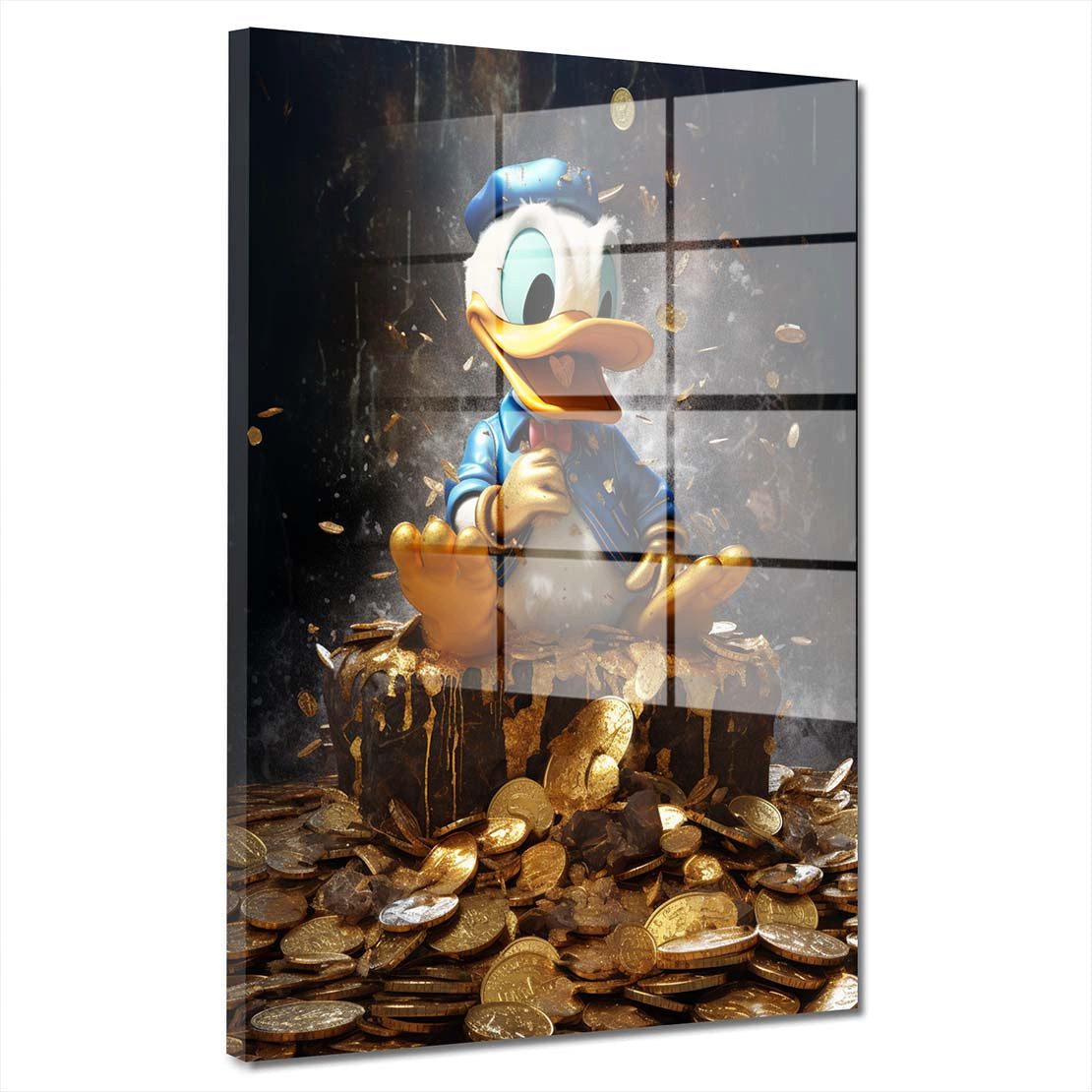 Artedinoi Acrylglasbild Duck Goldmünzen Acrylglas Wandbild Bild Wanddeko Wohnzimmer XL