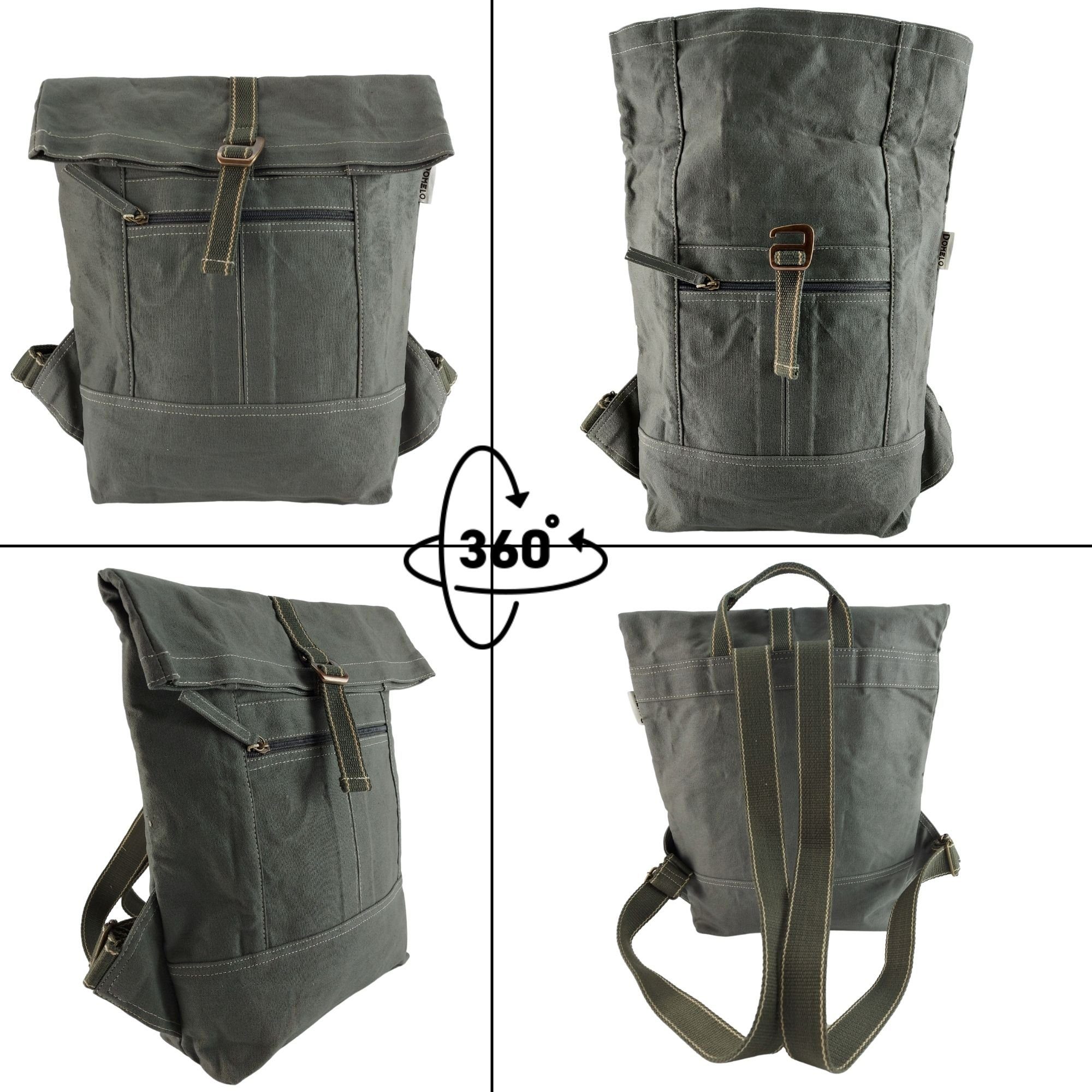 gewachstem geeignet 52639 DIN Optik, wasserabweisend, Tasche vegan vegan, wasserabweisend, khaki schlichte aus Domelo grün Upcycling gewachste A4 Backpack Rucksack Canvas,