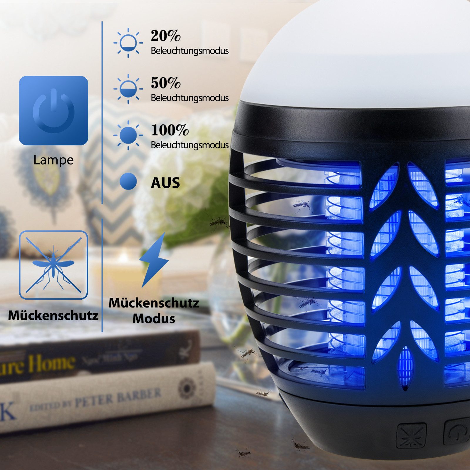 Fofile Insektenvernichter LED Mückenlampe USB Wiederaufladbar 3 Beleuchtungsmodi Wasserdicht, Tragbarer Insektenvernichter, für Indoor und Outdoor
