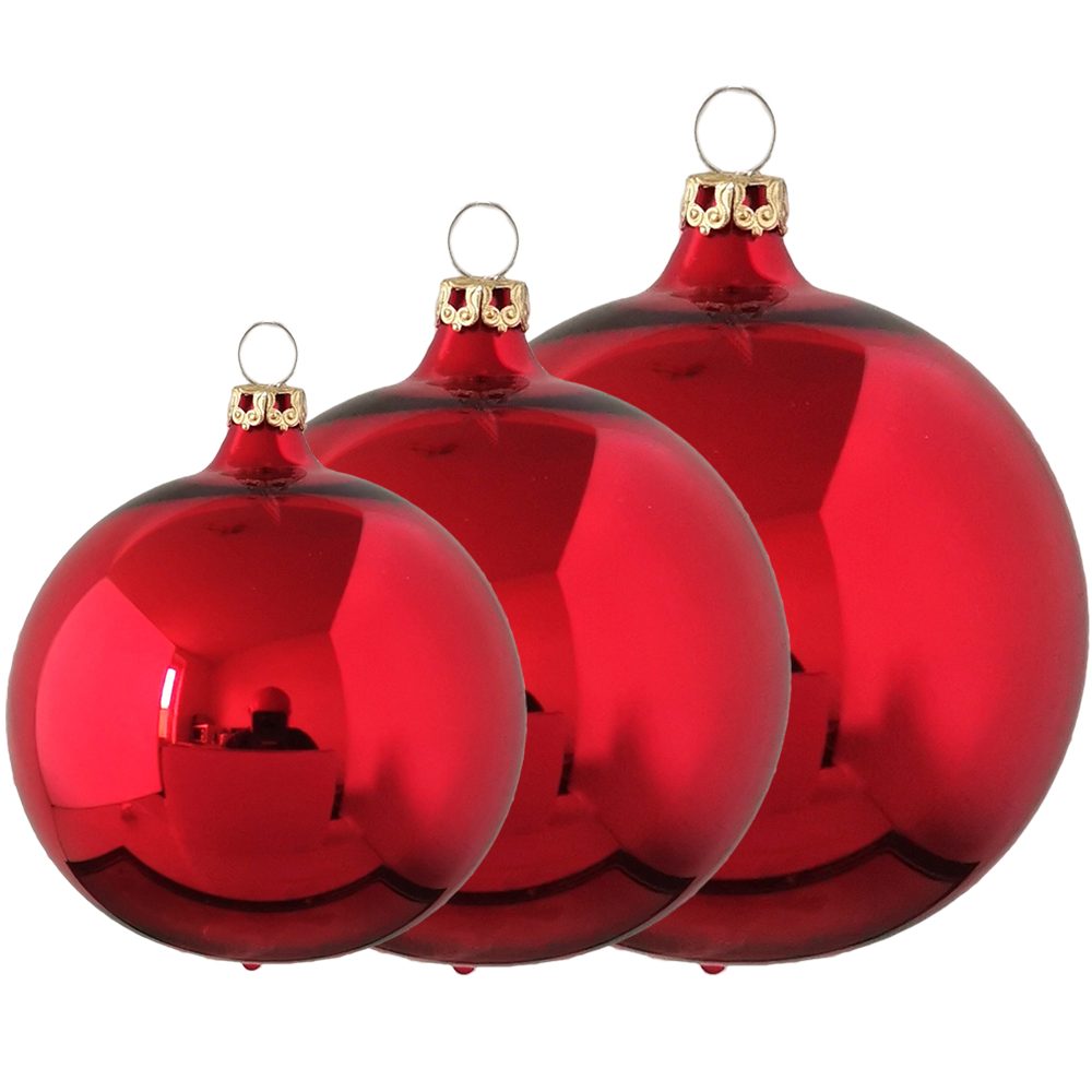 (6 glänzend klassisch Weihnachtsrot, rot Glasdesign mundgeblasen Weihnachtsbaumkugel St), Thüringer