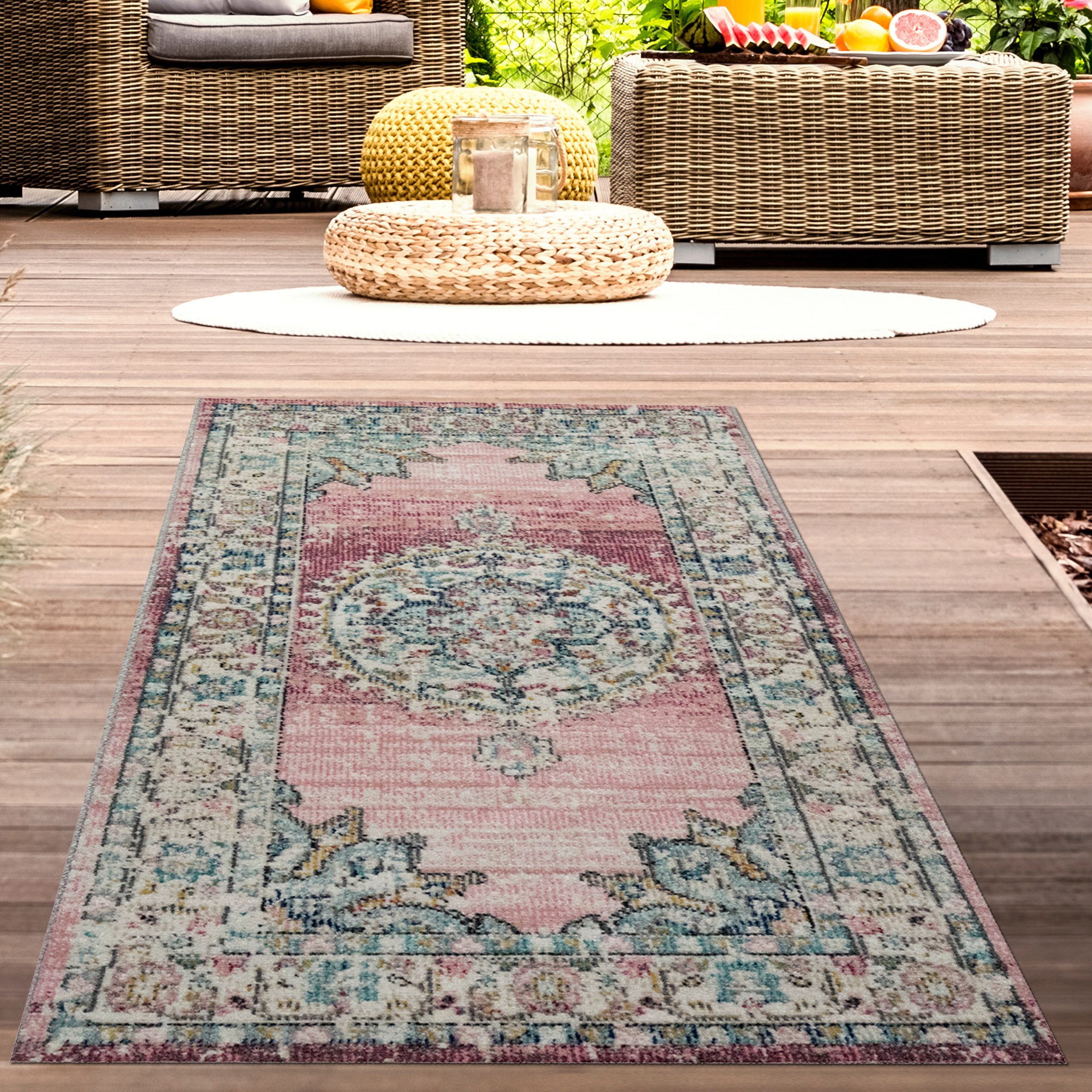 Carpetia Outdoorteppich In- und Outdoor, rechteckig, Höhe: 5 mm, mit orientalischem Vintage-Ornamentmuster