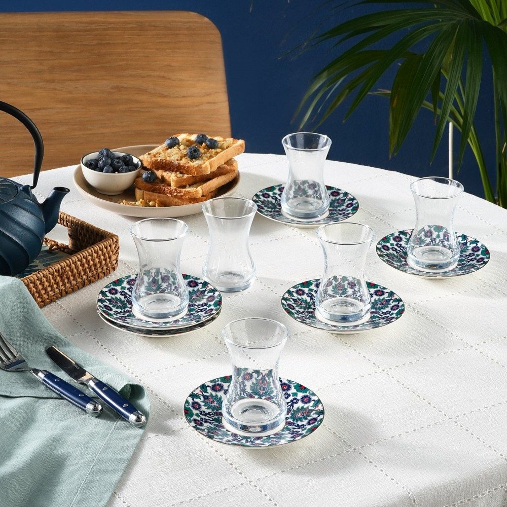 Karaca Teeservice Karaca Edirne Türkisches Teeset 12-tlg., 6 Pers., 130 ml, Mehrfarbig