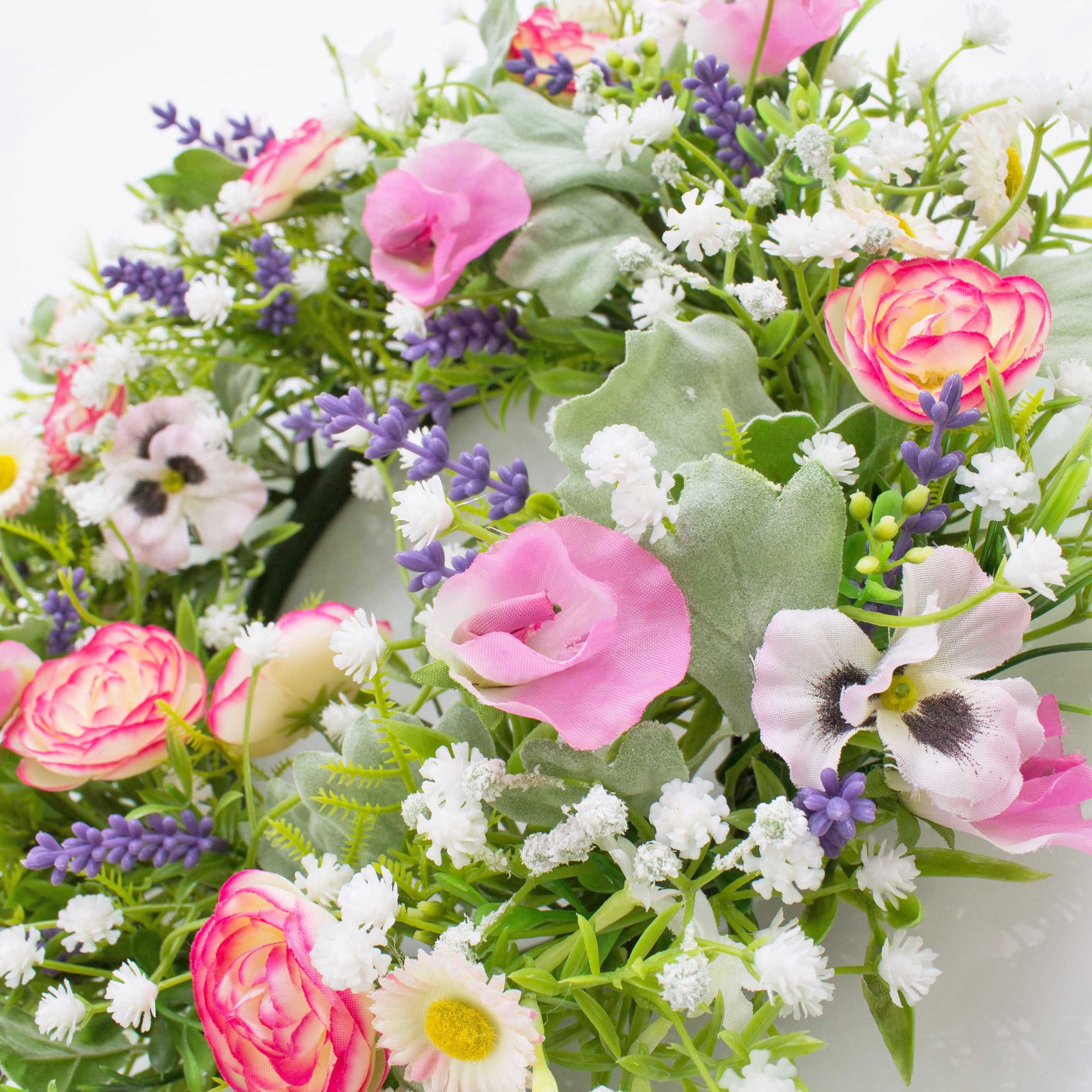 Kunstkranz Felicia, Stiefmütterchen, Ranunkeln, rosa - weiß, Ø 30cm, artplants, Höhe 10.0 cm