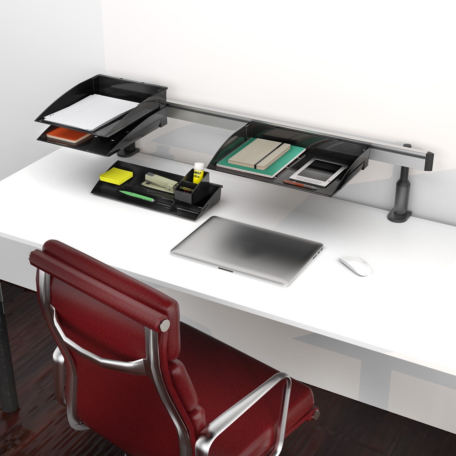 (1-St) Schreibtischaufsatz Schreibtischleiste mit / SO-TECH® Ablageschalen, Schreibtischset