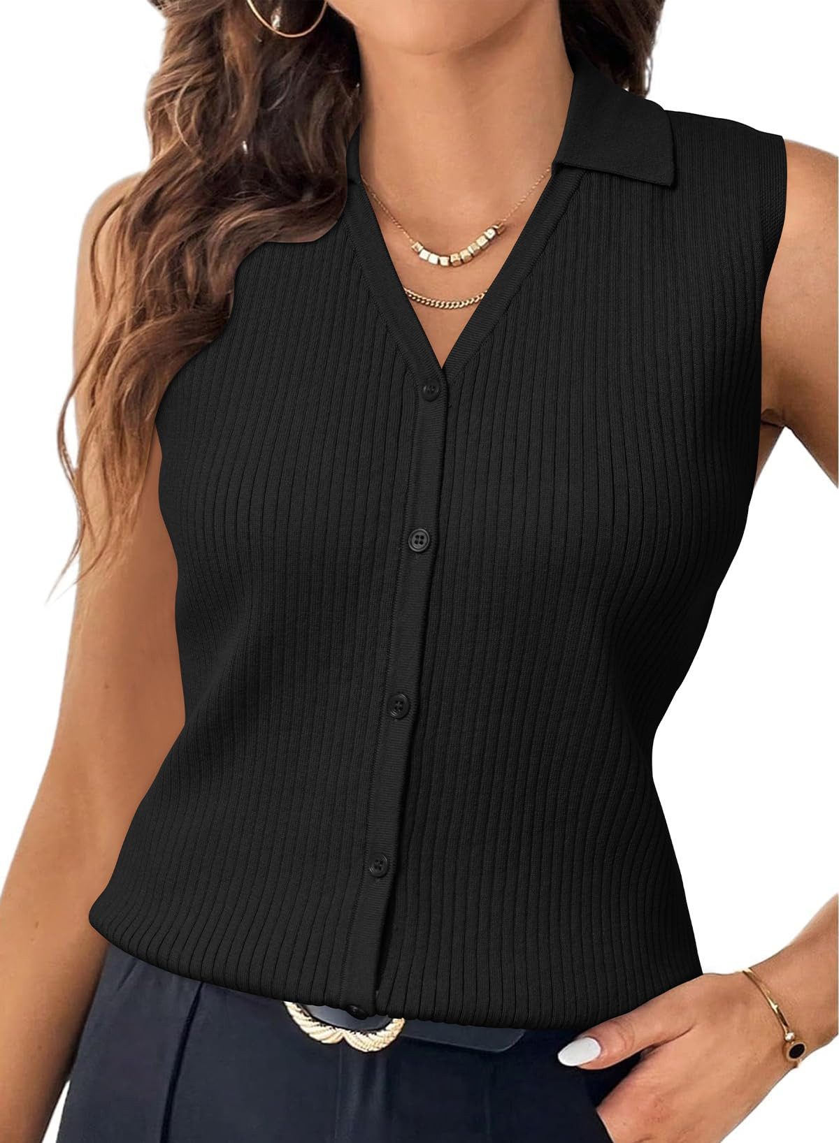 Arach&Cloz Tanktop Damen Tank Top ärmellos, Business Polotop mit V-Ausschnitt