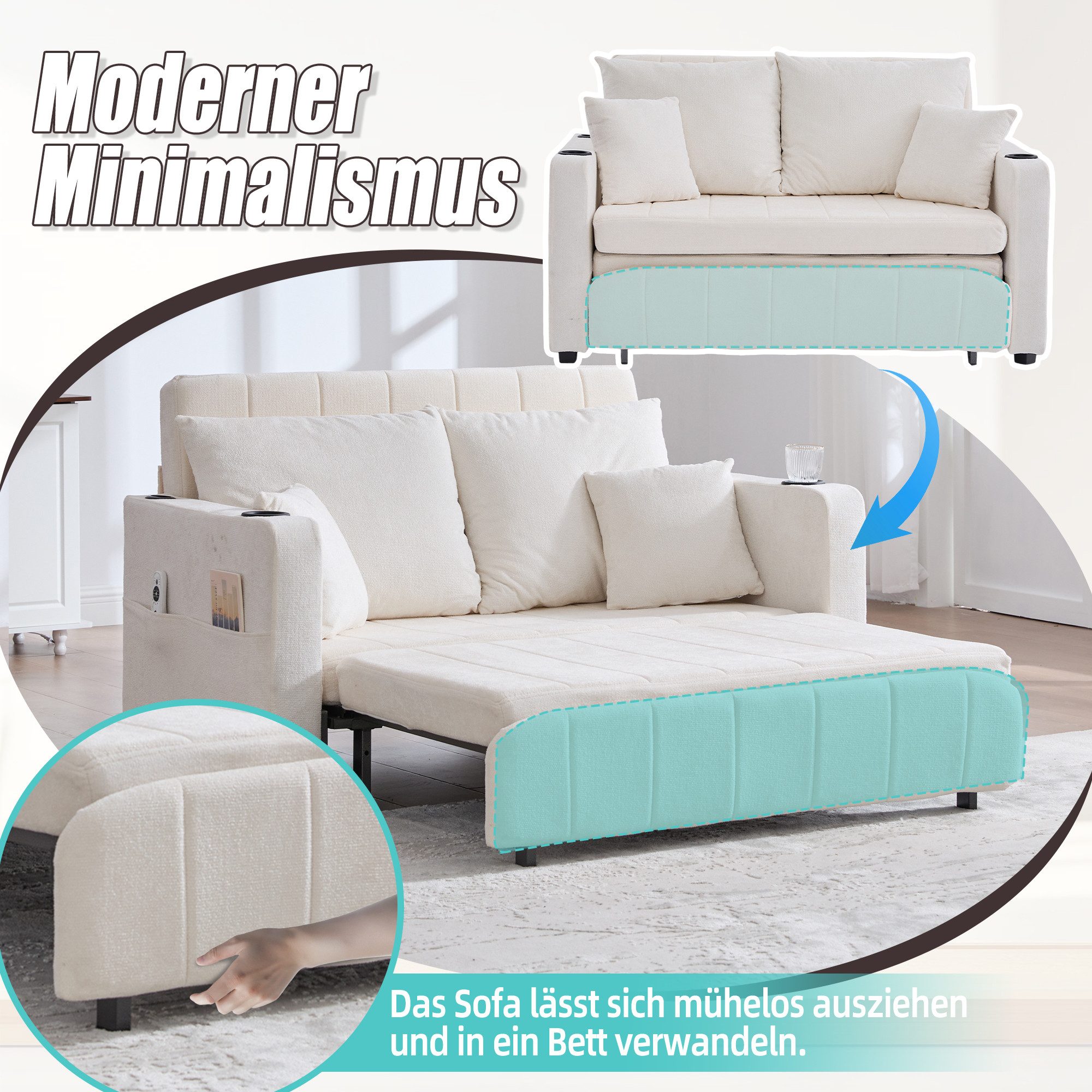MODFU Sofa Klappsofa mit USB-Ladefunktion und Aufbewahrungstasche, Schlafso günstig online kaufen