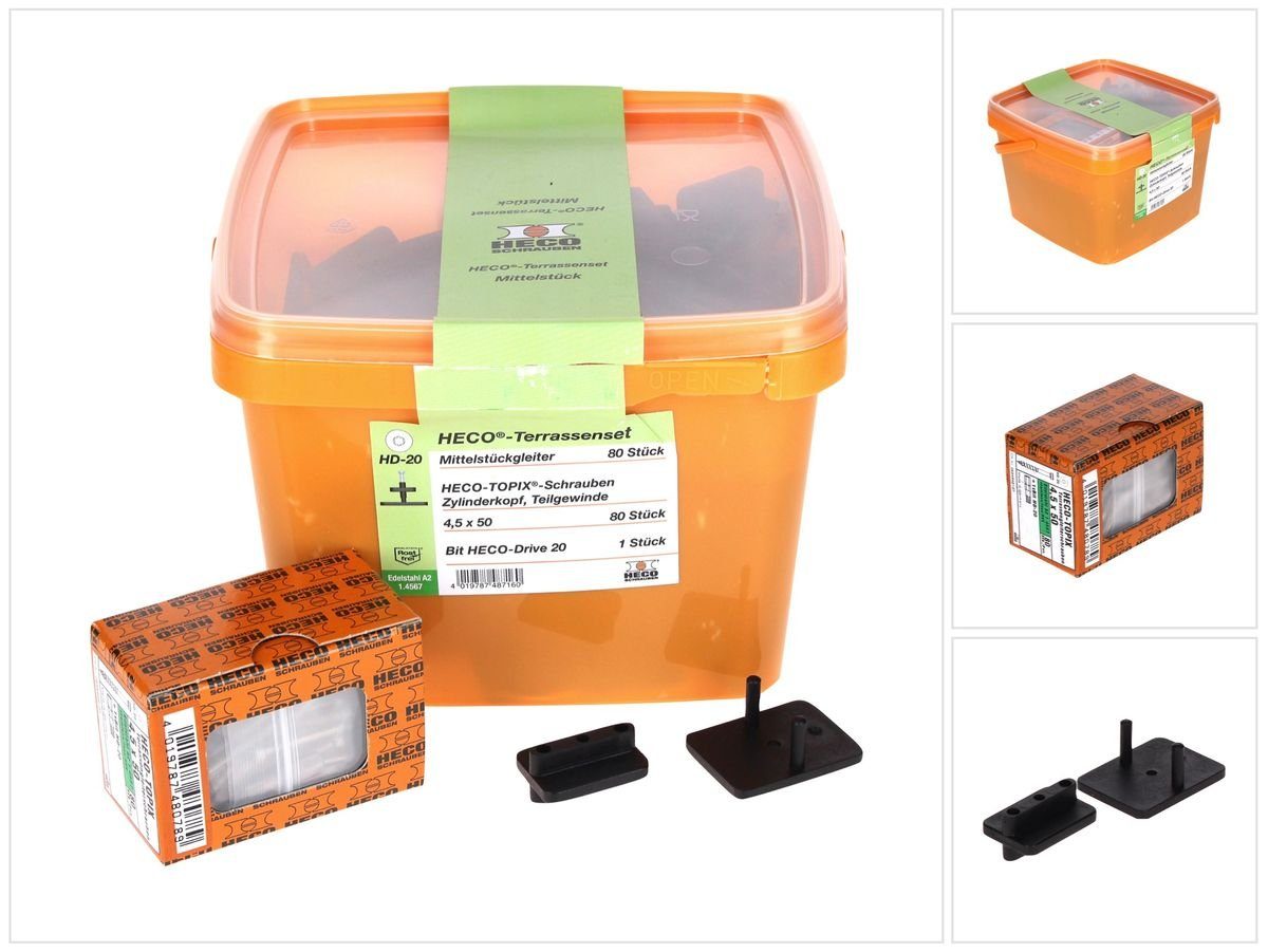 HECO Schrauben Terrassenschraube Terrassengleiterset Mittelstück 80 tlg. (48716) mit HECO TOPIX 4,5