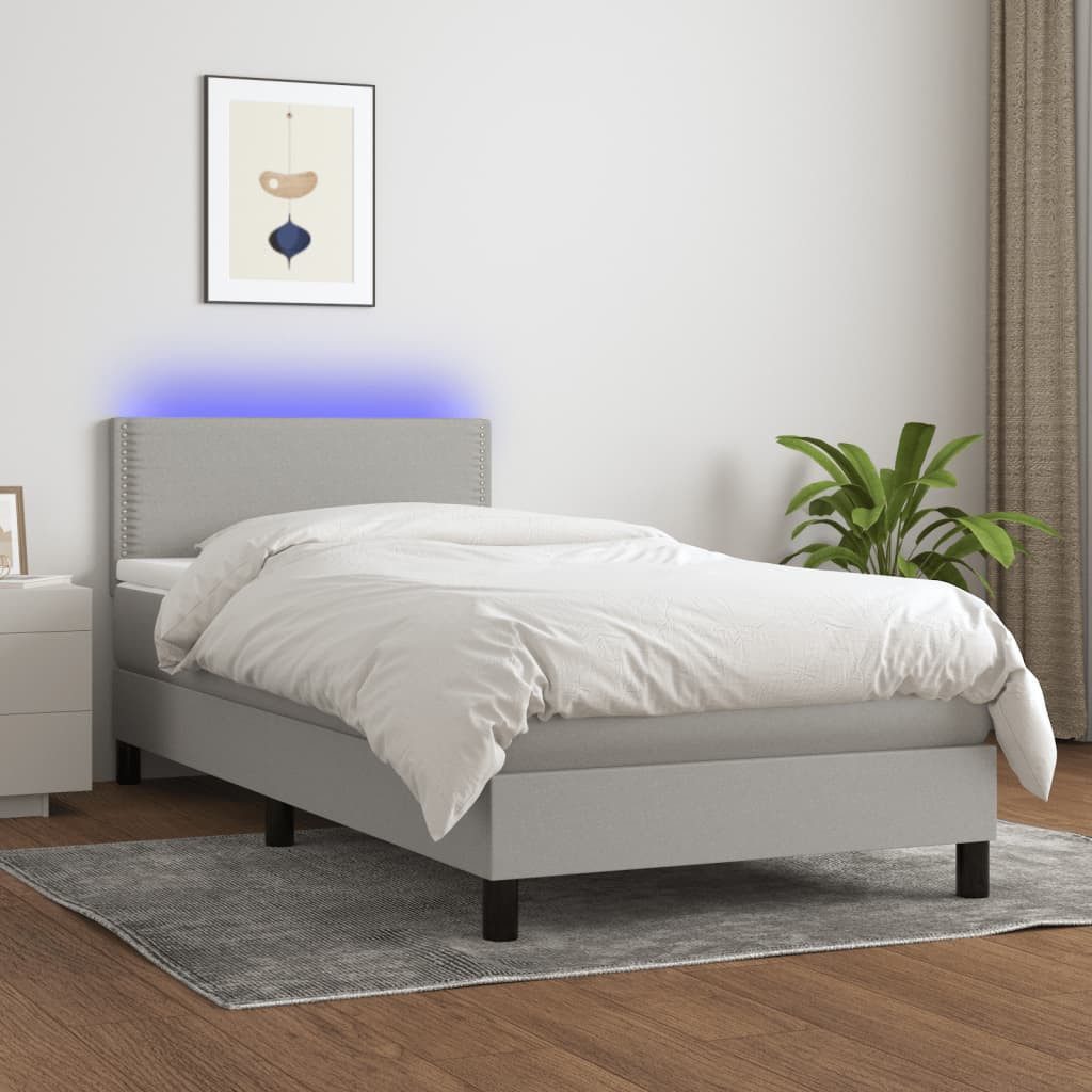 vidaXL Boxspringbett Boxspringbett mit Matratze LED Hellgrau 90x200 cm Stof günstig online kaufen