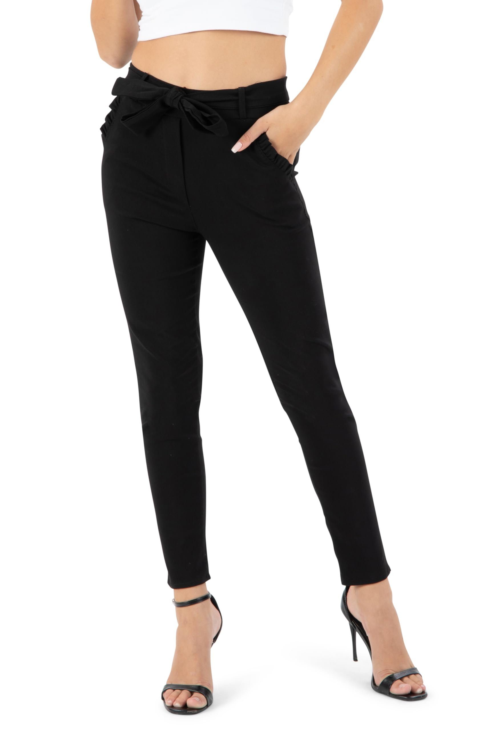 Kendindza Collection Stretch-Hose Stretch Damen Hose elegant Schleife High Waist Stoffhose Schlupfhose elastischer Bund, Ohne Reißverschluss, Stretch, Elastisch