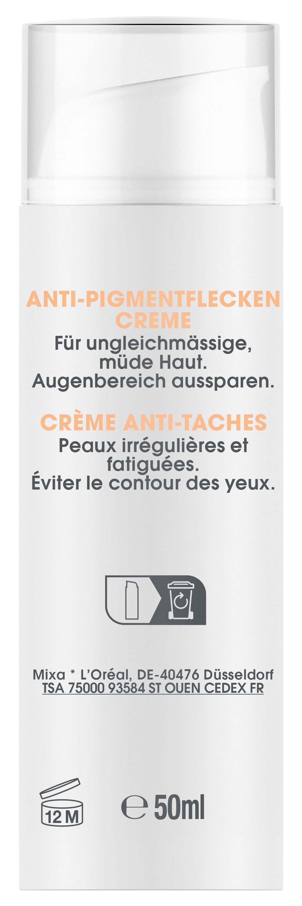 Mixa Körpercreme MIXA ANTI-PIGMENTFLECKEN CREME, pflegt ungleichmäßige, müde Haut