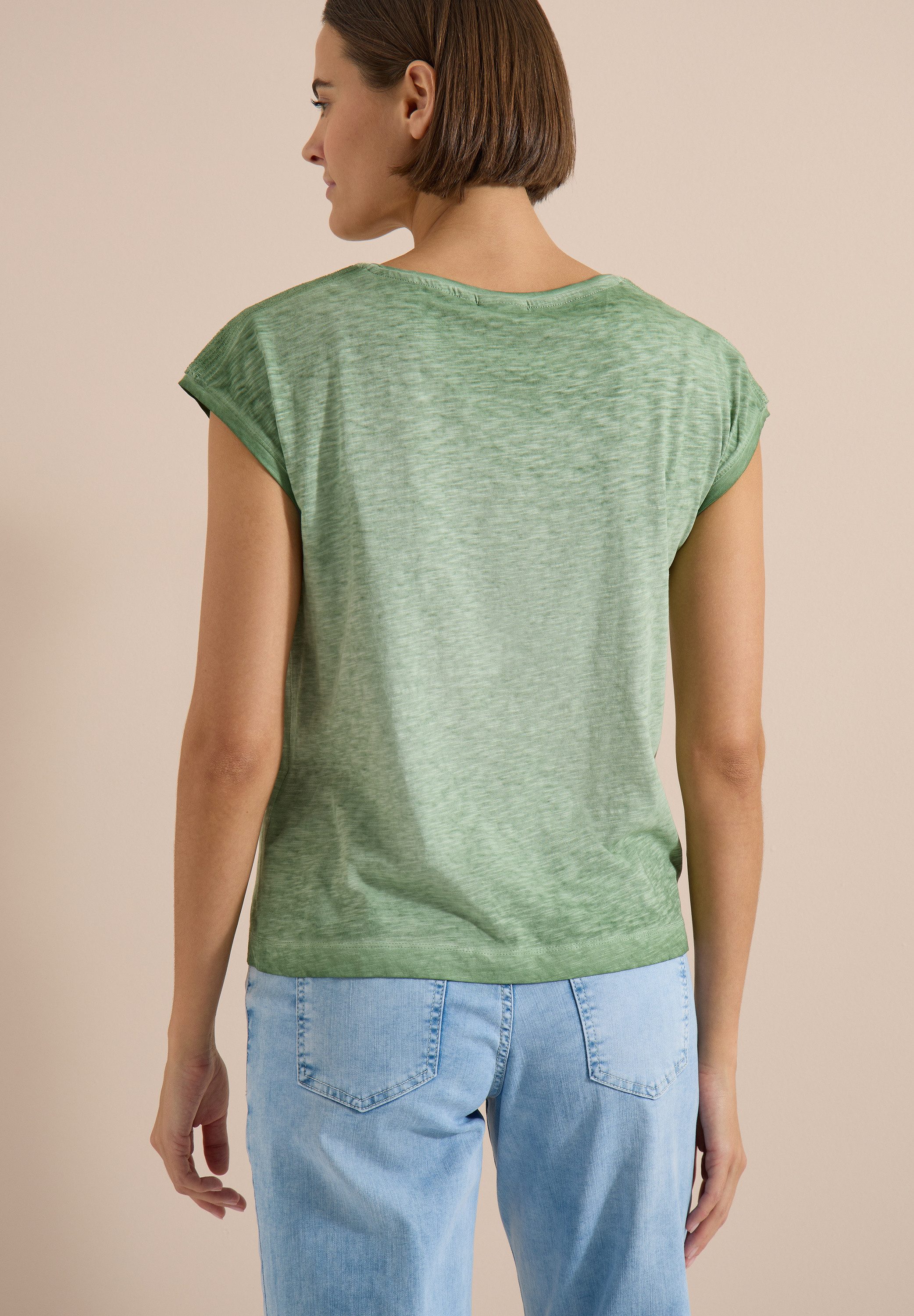 CECIL T-Shirt U-Boot-Ausschnitt, Garment-Dye Optik