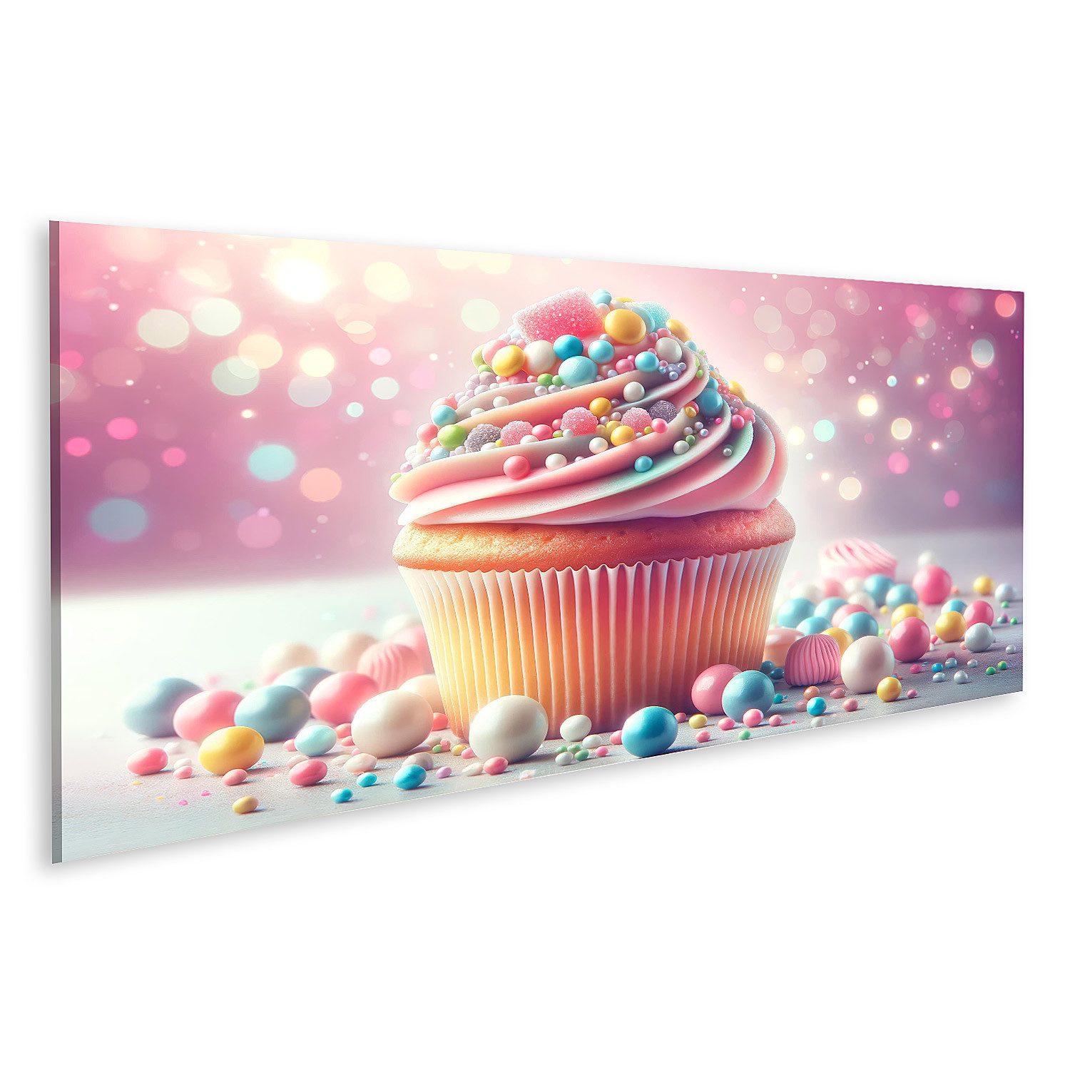 Leinwandbild Bunter Cupcake, leuchtende Farben tolles Küchenbild für die Küche