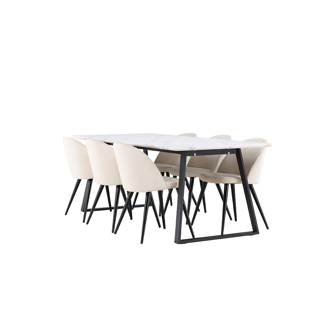 ebuy24 Essgruppe Malaga Essgruppe Esstisch 90x200cm weiß und 6 Skag, (7-tlg)
