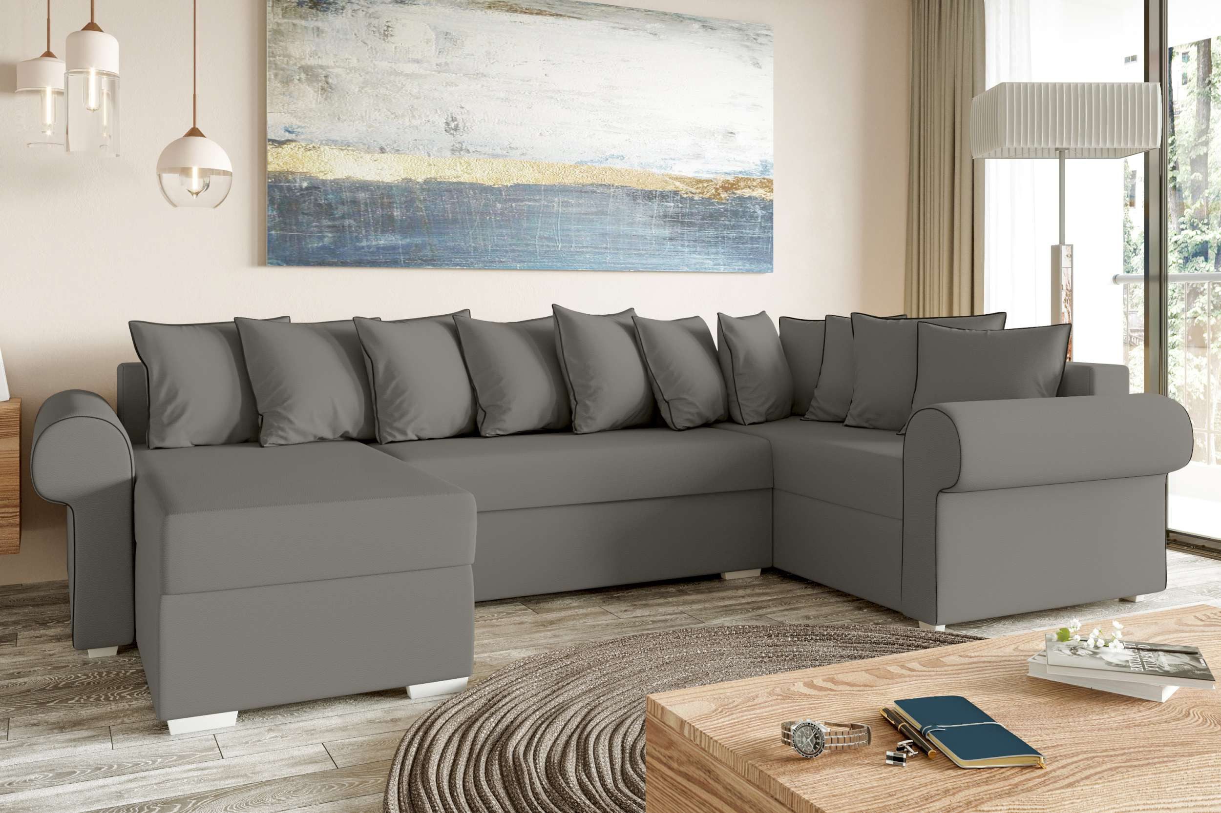 99rooms Wohnlandschaft Pedro, U-Form, Couch, Ottomane links oder rechts bestellbar, mit Bettfunktion, Modern