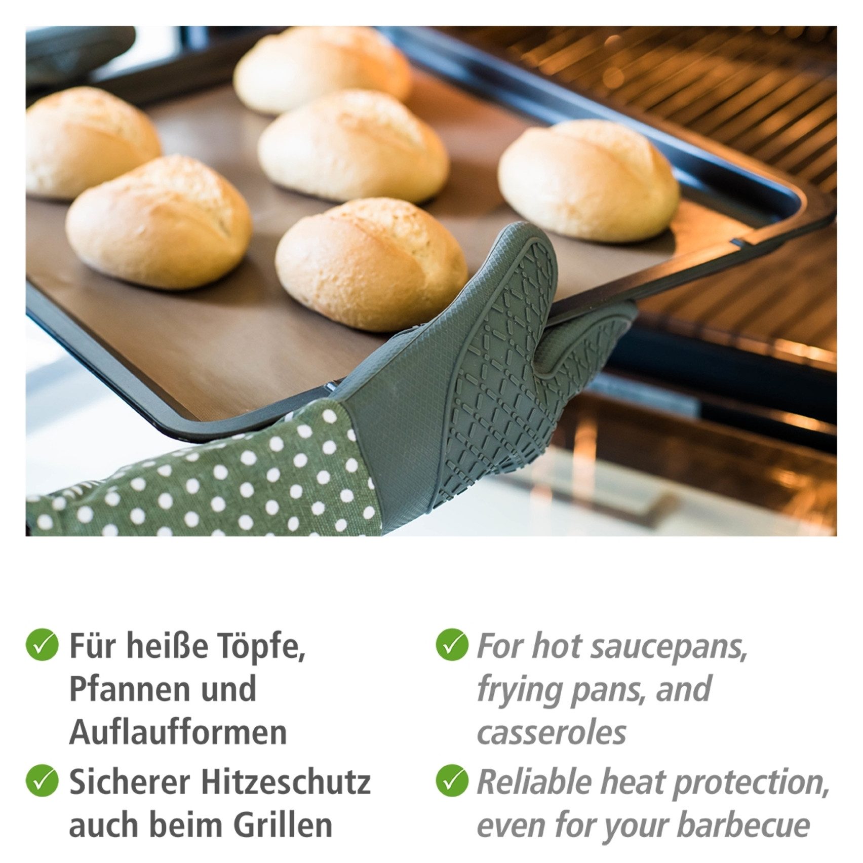 WENKO Topfhandschuhe Modell Silikon, (Set, 2-tlg), Ofen- und Grillhandschuhe, Hitzeschutz, Baumwollinnenseite, 1 Paar