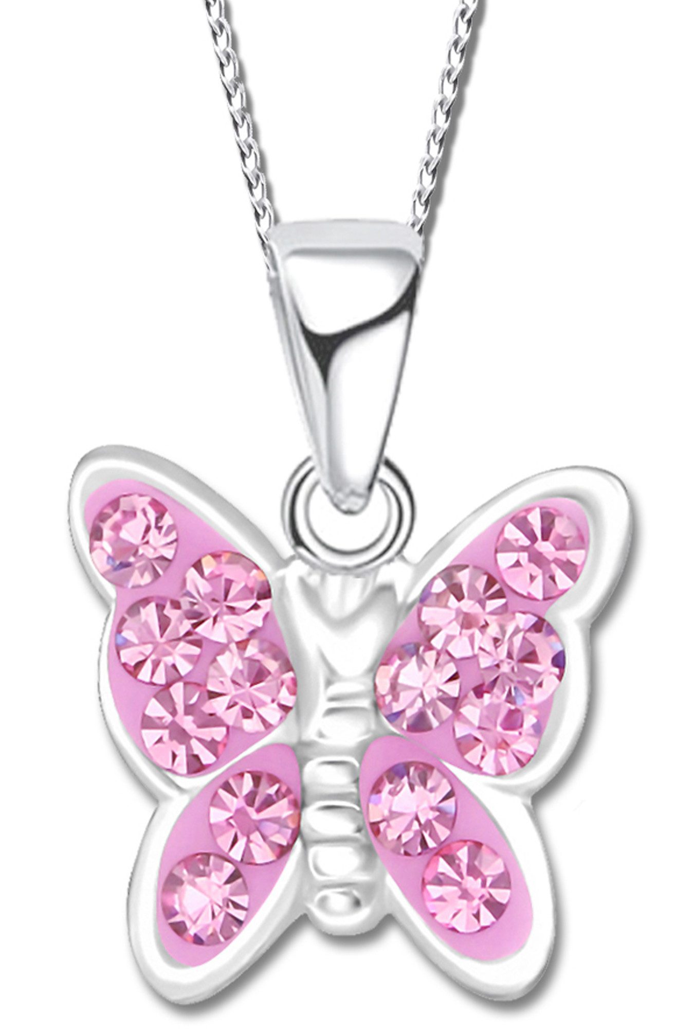 Limana Kette mit Anhänger echt 925 Silber Schmetterling Kinderkette Damenkette Kinderschmuck, Silberkette mit Zirkonia Silberschmuck