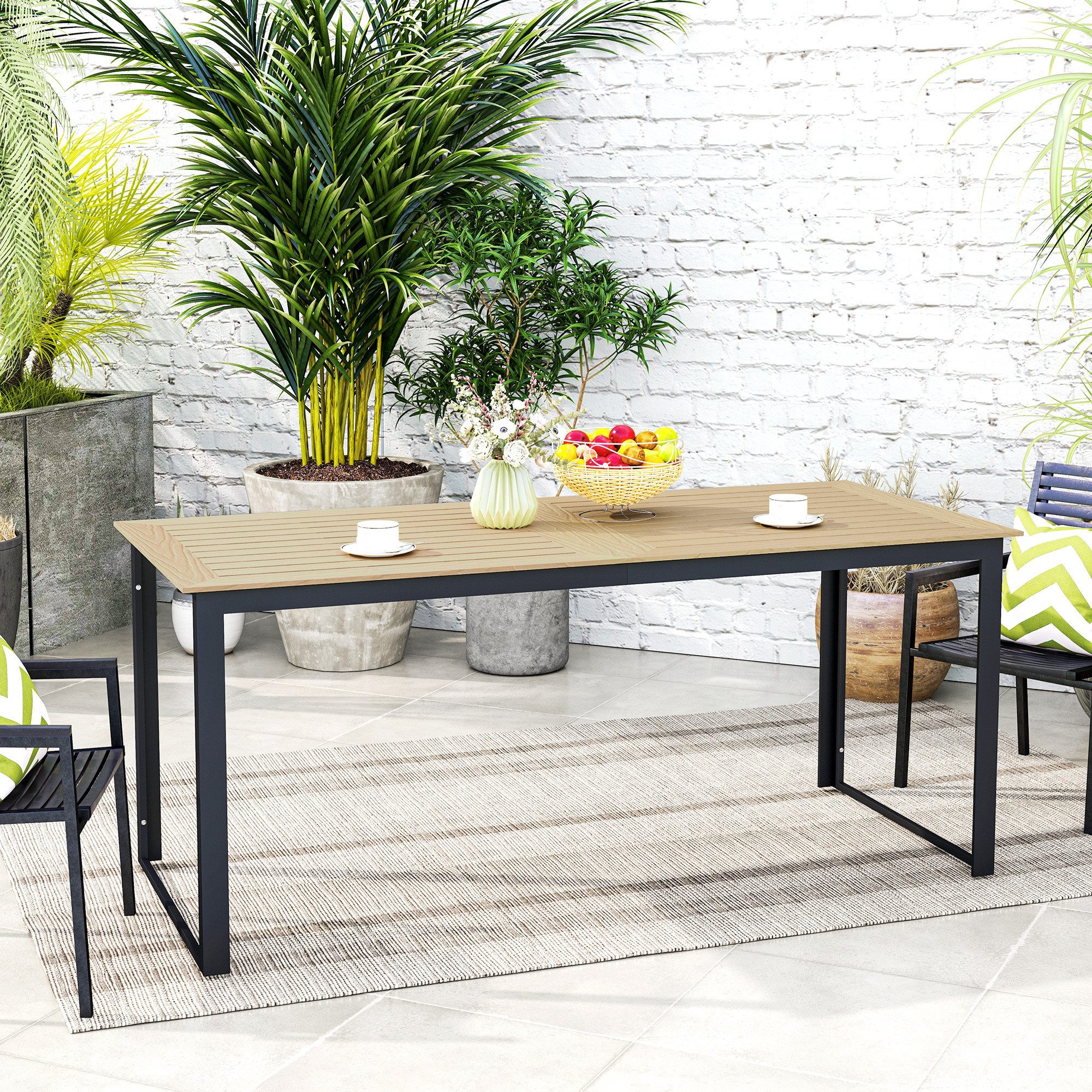 Outsunny Gartentisch mit Holzoptik, Lamellendesign, für günstig online kaufen
