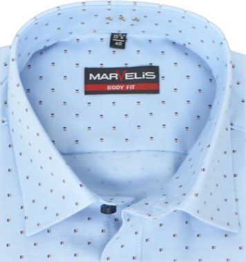 MARVELIS Businesshemd Businesshemd - Body Fit - ELA - Muster - Hellblau