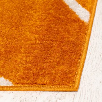 Designteppich Modern Teppich Geometrisch Muster Orange farbe - Kurzflor, Mazovia, 80 x 150 cm, Geeignet für Fußbodenheizung, Höhe 7 mm, Kurzflor