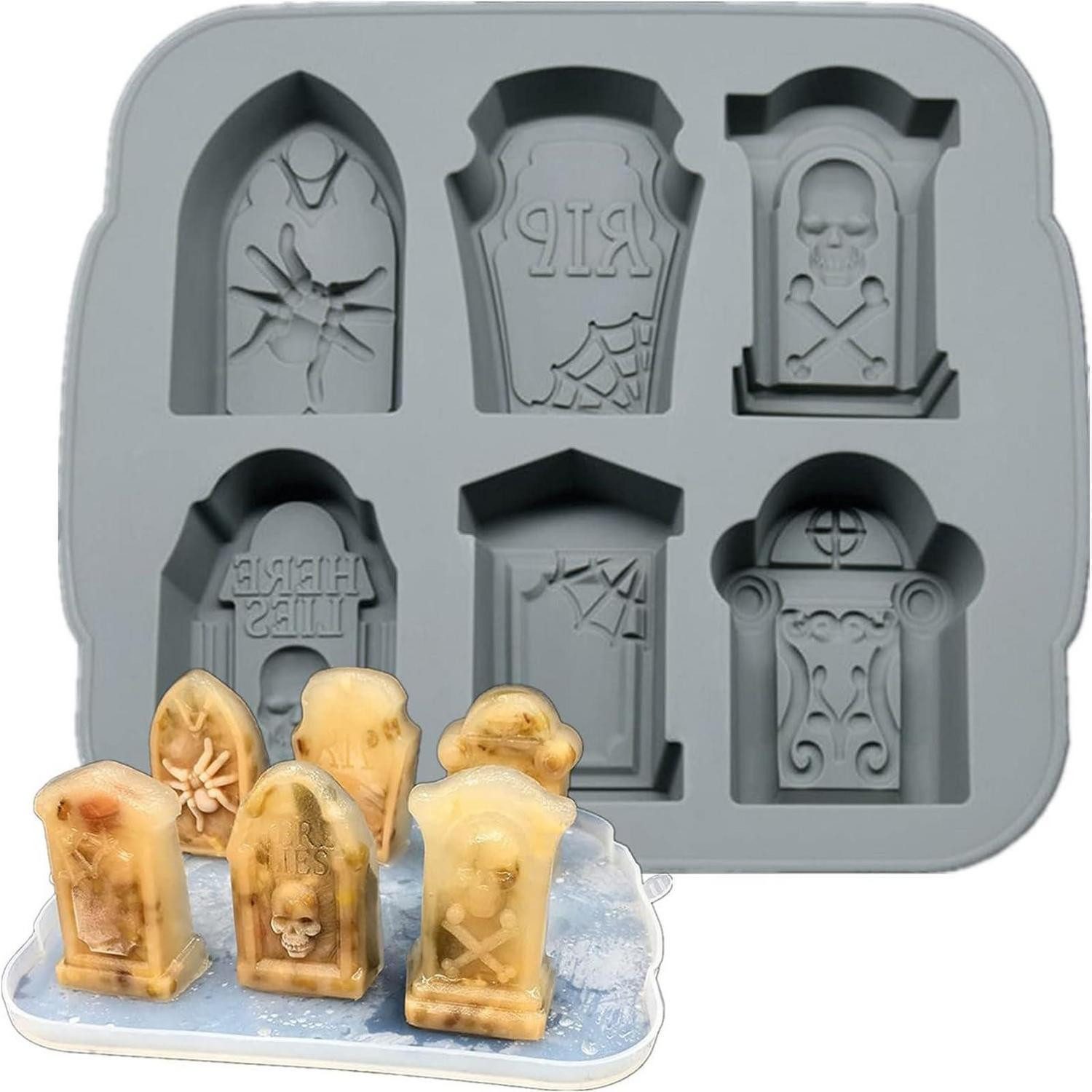 LuxusKollektion Eiswürfelform Silikonform Grabstein Halloween Eis Süßigkeiten Kuchen, (6-tlg)