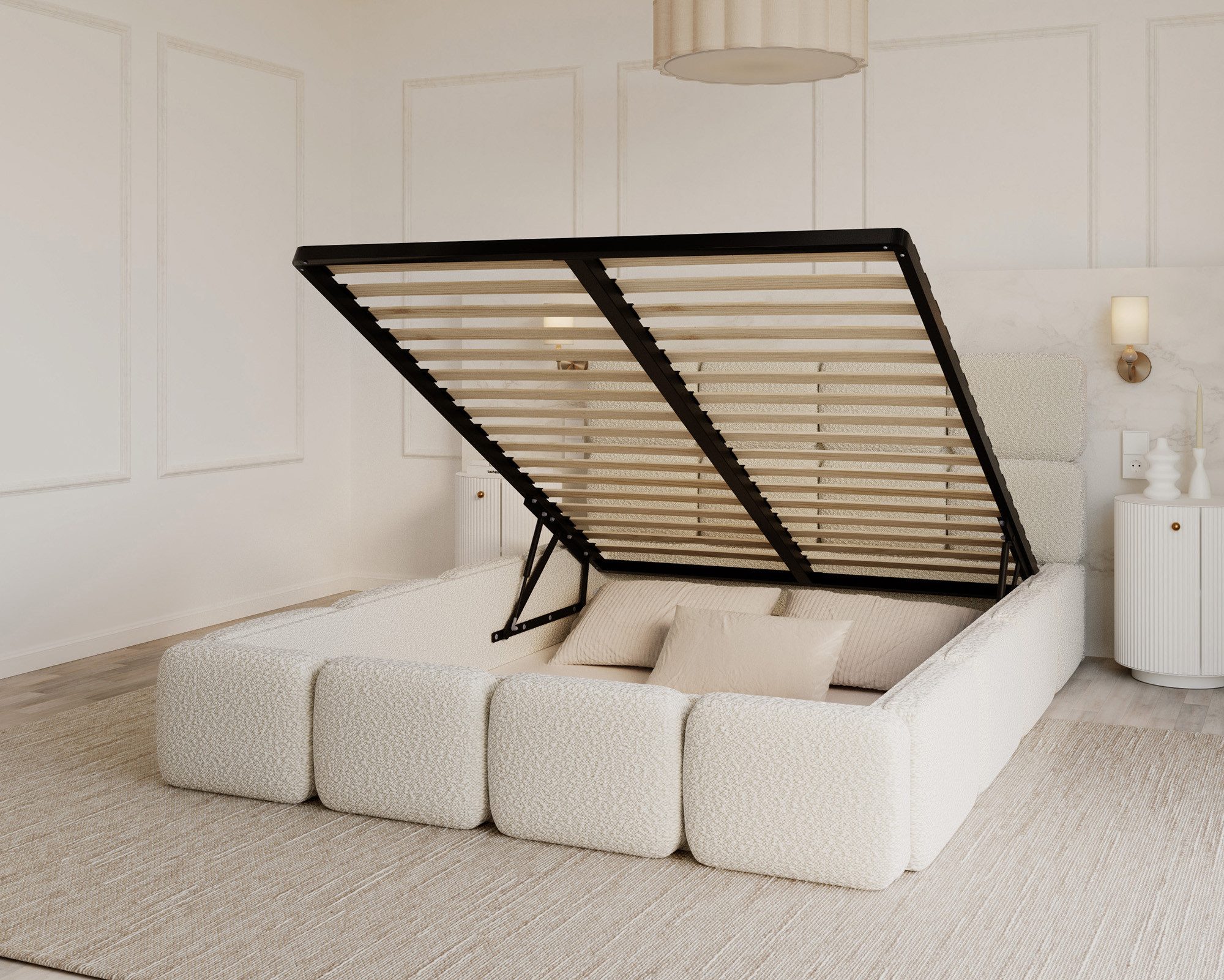 thematys Polsterbett Bett Stauraumbett Bezug Cleo / Bouclé 140x200, 160x200 günstig online kaufen