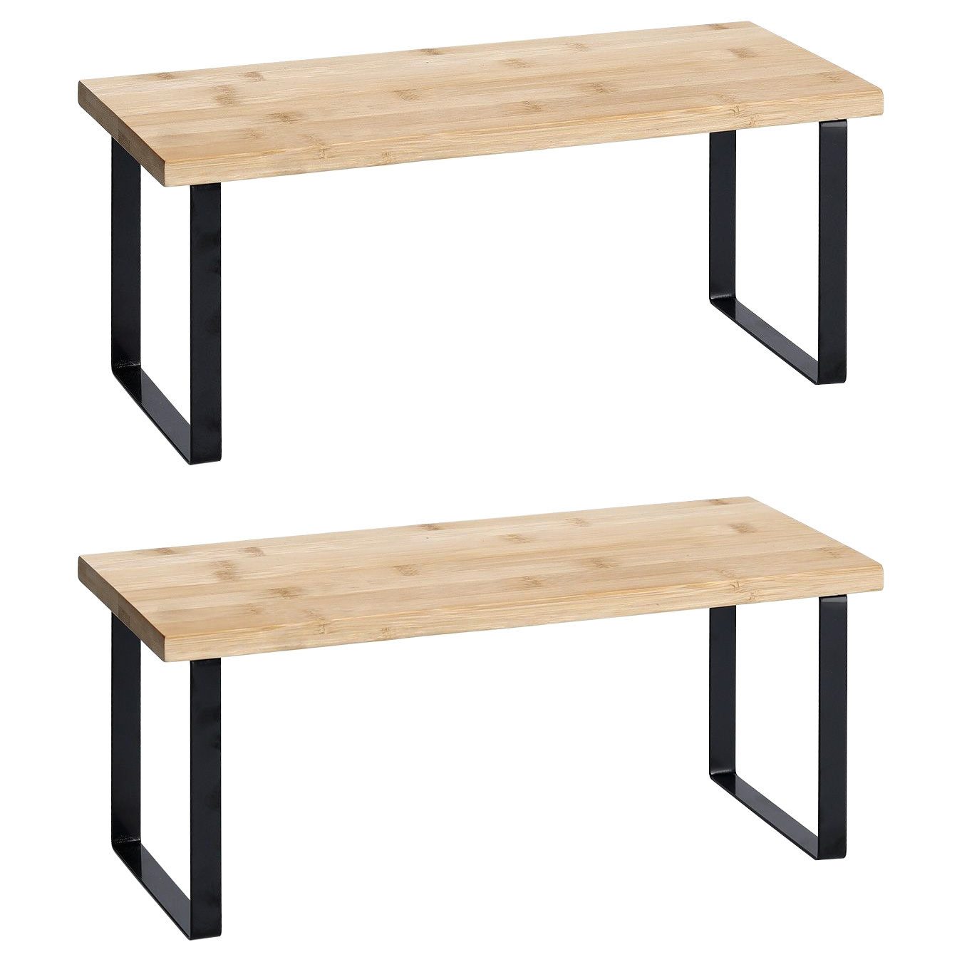 Basera® Regal Regal aus Bambus und schwarzem Metallgestell, 2-tlg., 2er Set günstig online kaufen