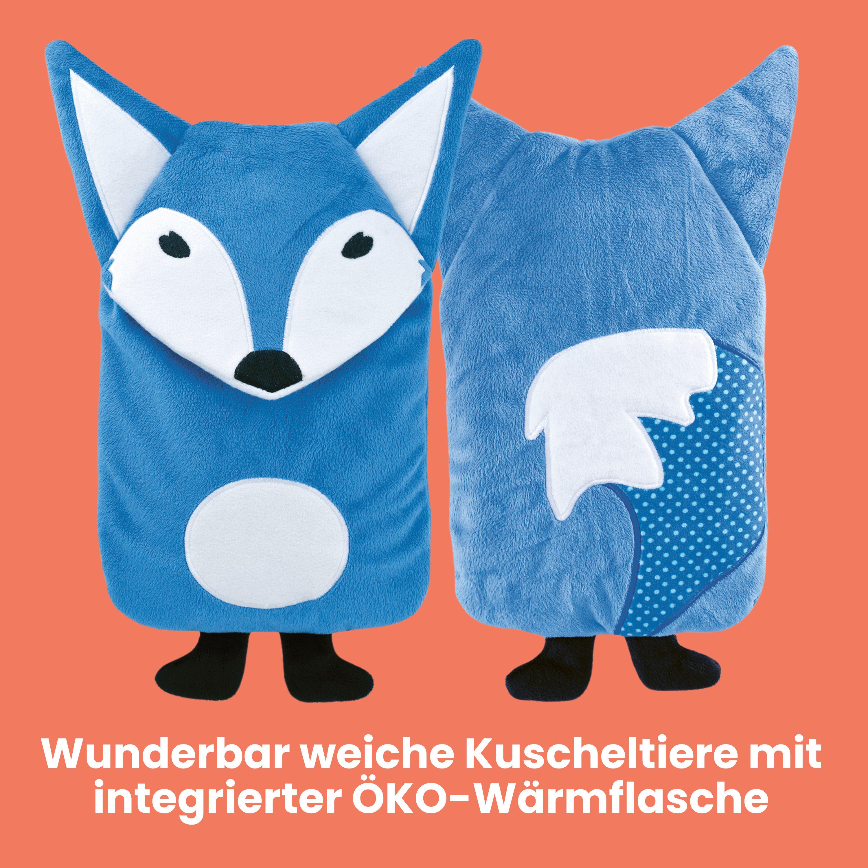 Hugo Frosch Wärmflasche - Kinder Öko-Wärmflasche 0,8 l mit Bezug Fuchs, Made in Germany - blau