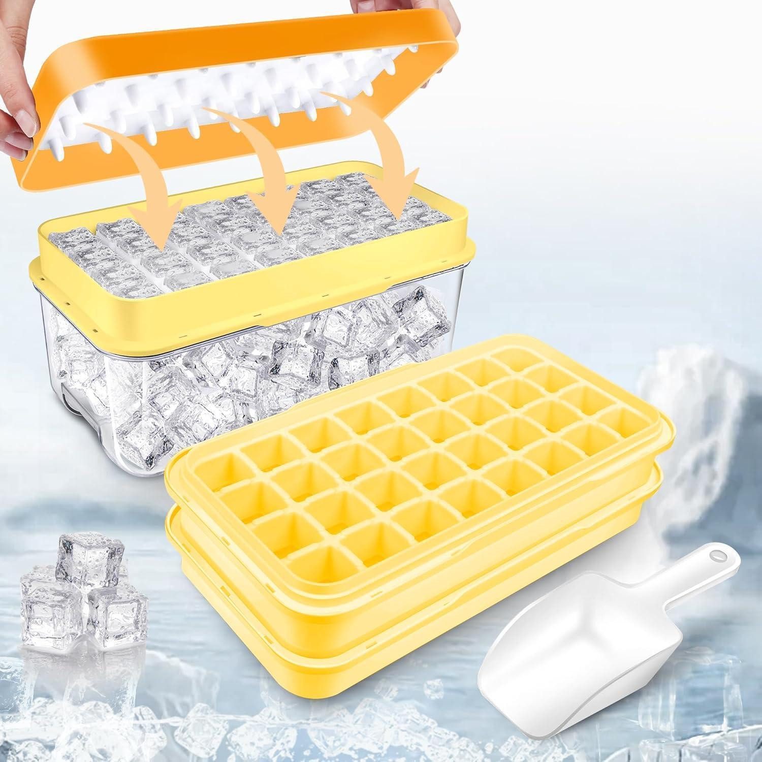 Eiswürfelform Eiswürfelbehälter 64 Stück Deckel Cocktail Whiskey Kaffee Yellow