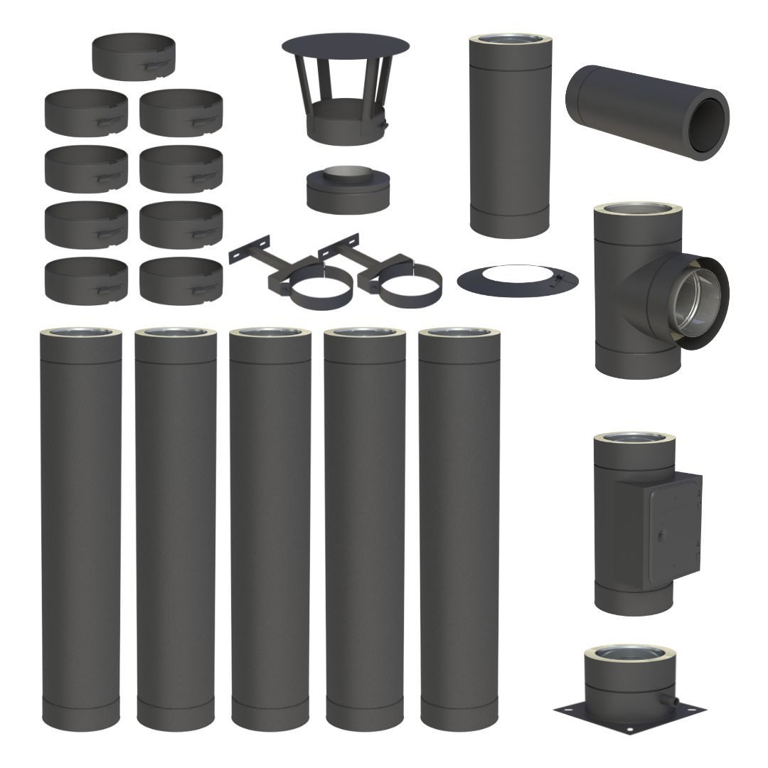 Jeremias Schornstein 6, 2 m Schornstein Ø130mm Komplettset DW DW-Black Bodenmontage, Ø 130 mm