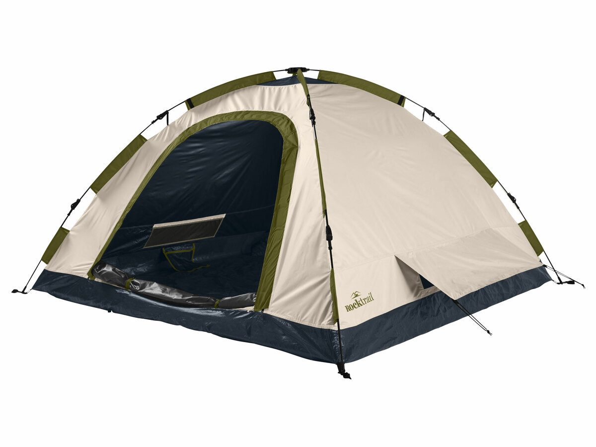 Rocktrail Kuppelzelt Easy Set Up 3-Personen Camping Zelt Beige, Personen: 3 (Komplettzelt, Zelt mit Heringen und Transporthülle), Easy-Set-Up für schnellen Aufbau